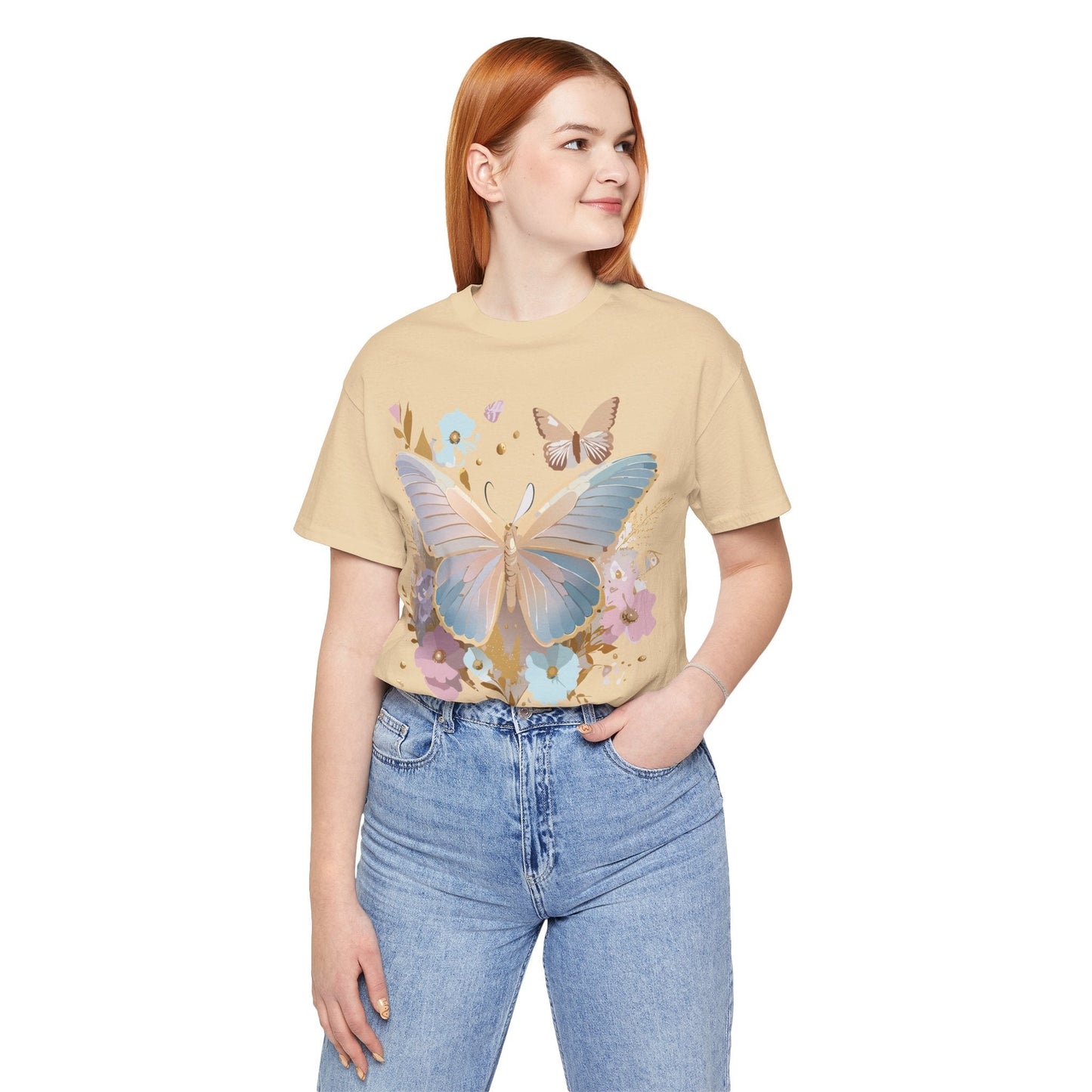 Butterfly Graphic Unisex 100 Cotton Lightweight Vintage Floral Design Jersey Tee 11