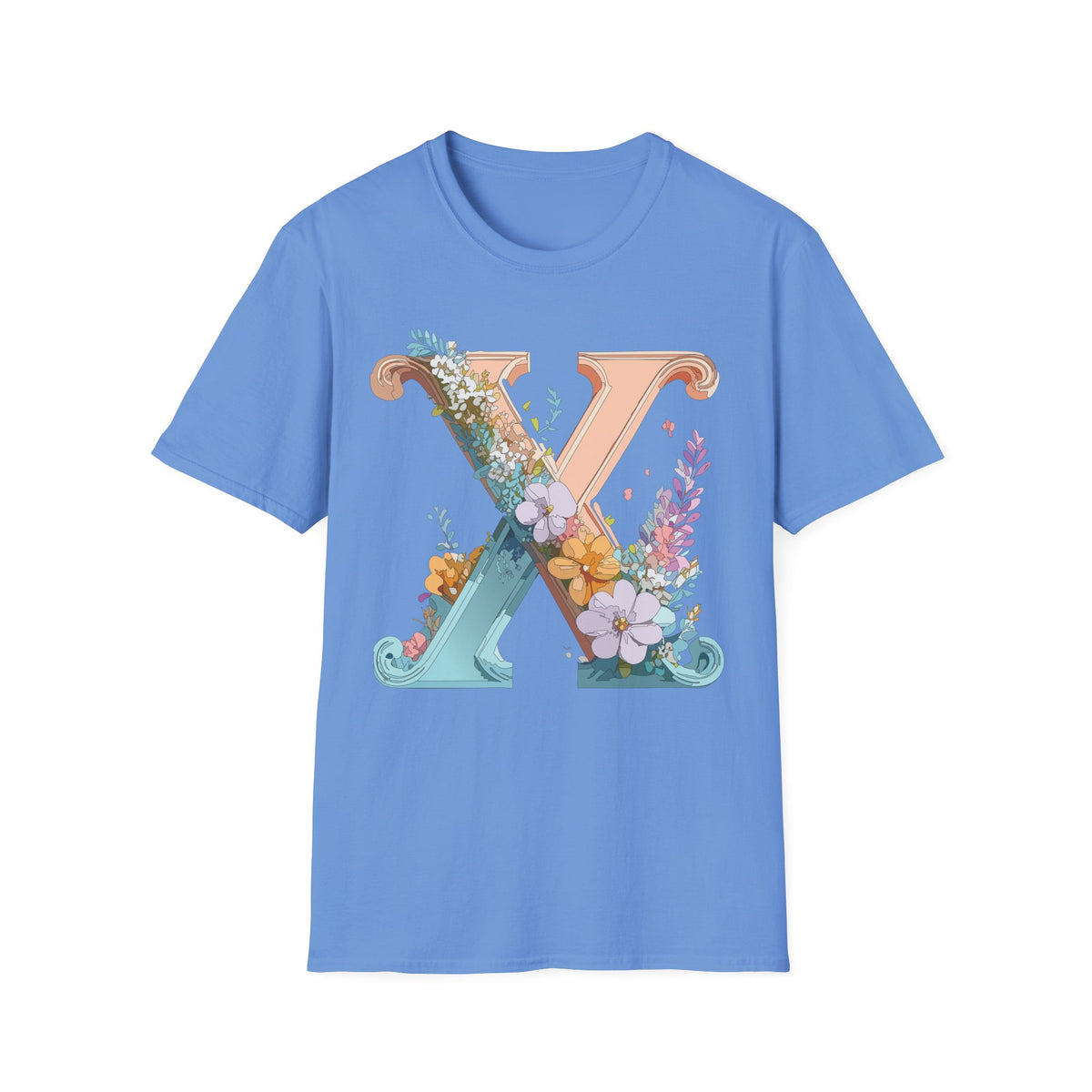 Floral Letter X T-Shirt | Monogram Initial Tee, Botanical Alphabet Shirt