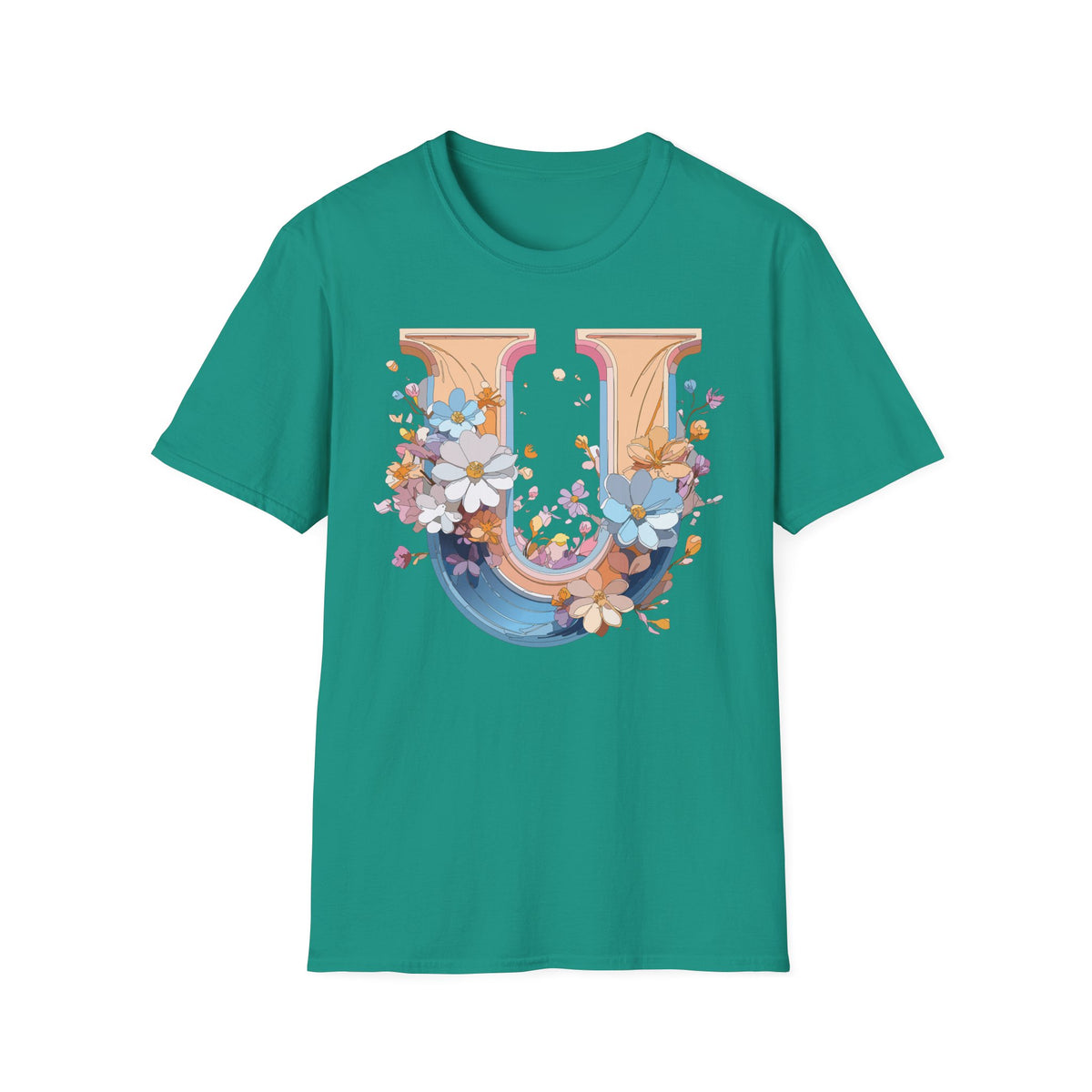 Floral Letter U T-Shirt | Monogram Initial Tee, Botanical Alphabet Shirt