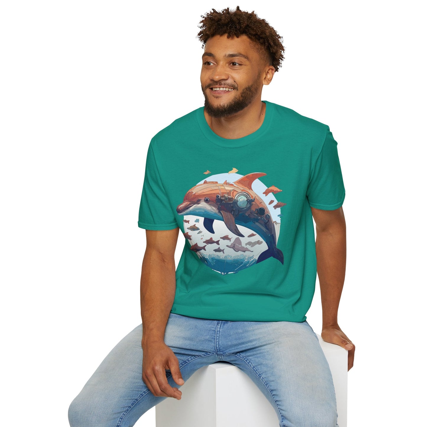 Unisex Dolphin Shirt Softstyle Tee Gildan 64000 Ring Spun Cotton Animal Graphic Design
