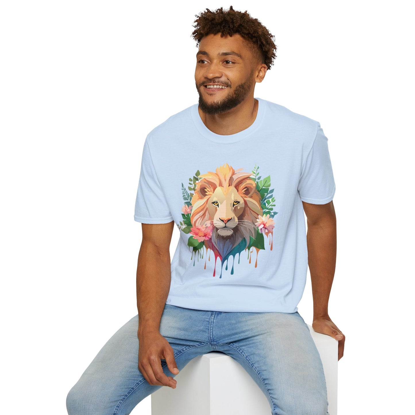 Gildan Unisex Lion Shirt Floral Lion Tee Animal Print Softstyle Tee