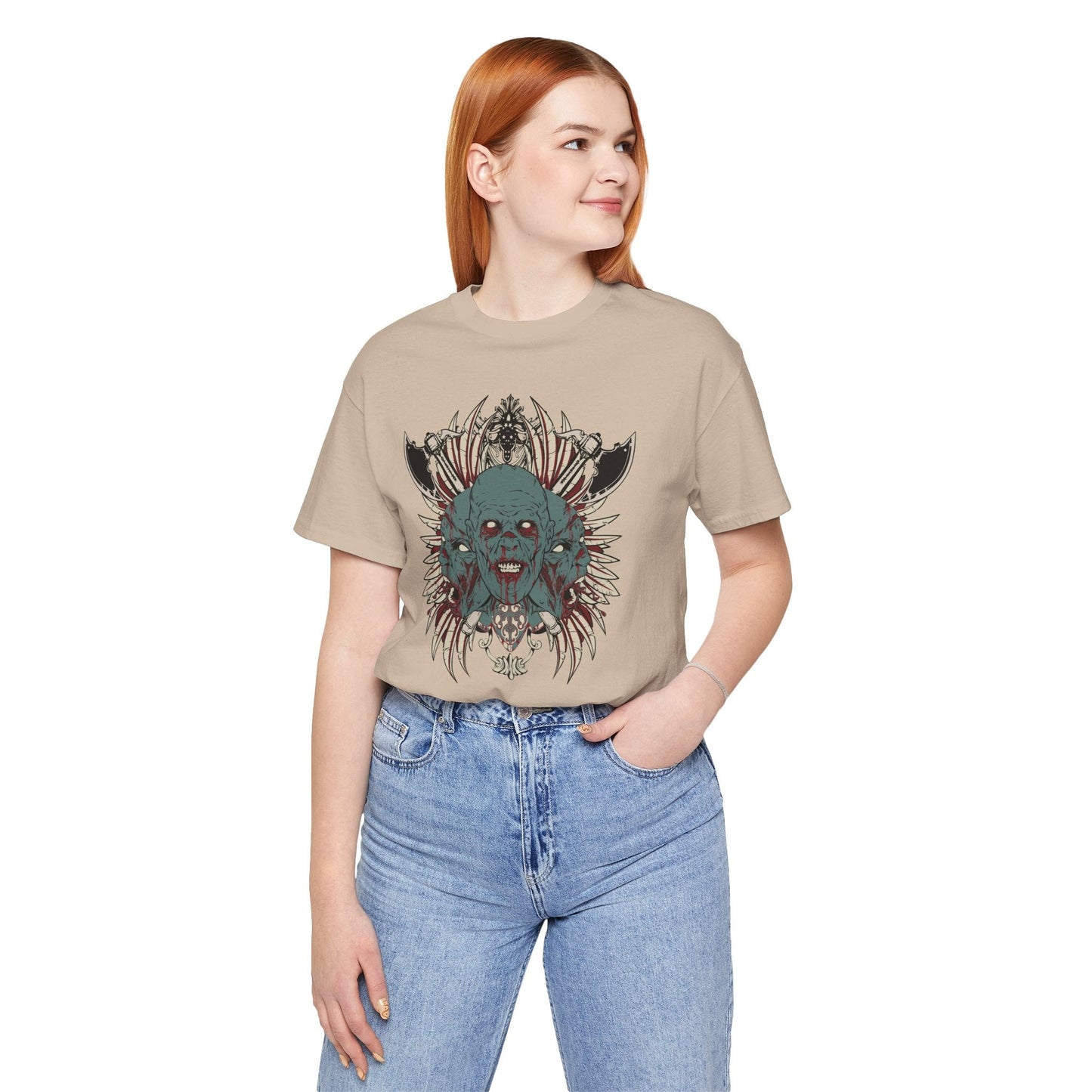 Zombie Skull Mandala T-Shirt Horror Graphic Tee, Gothic Skull Art-54-2