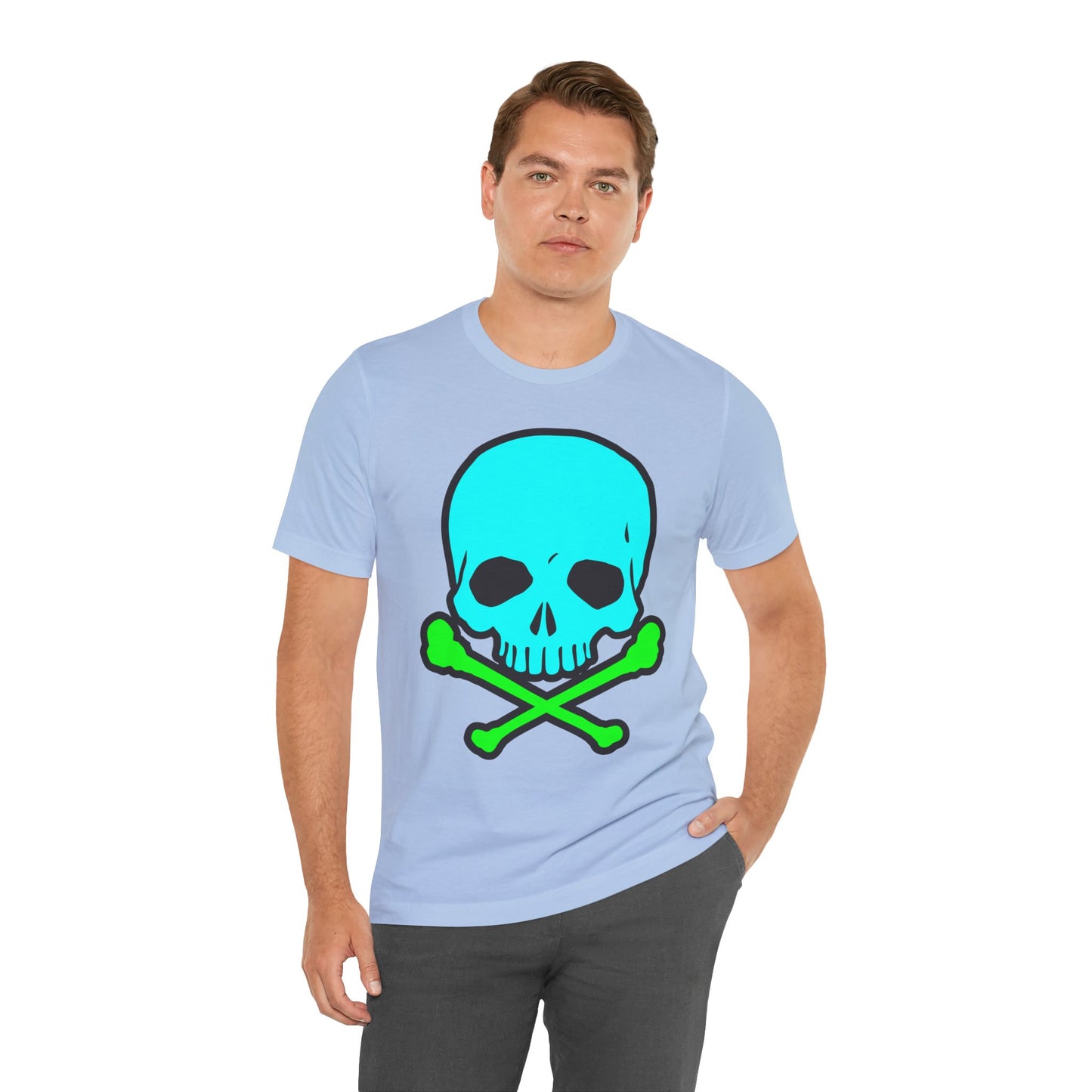 Blue Skull Graphic Design Tee, Skull Shirt, Vintage Tees, Art Design T-Shirt, Vintage Graphic Tee, Art Shirts with Skulls