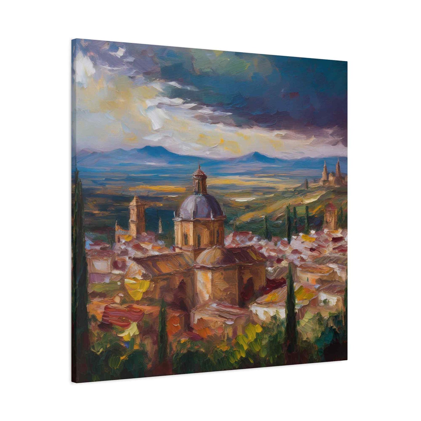 Spanish City Print Canvas, Oil Paint Print 20x20, 24x24, 30x30, 32x32, 36x36 Art Design Print Pine-Wood Inner Frame MC-56