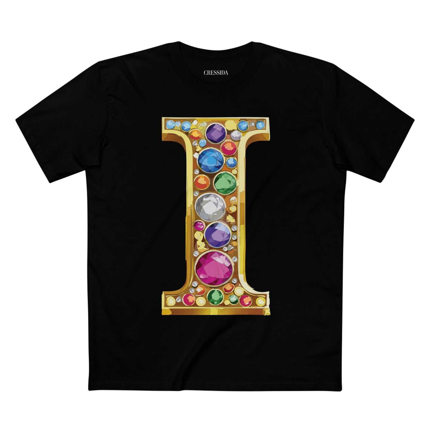 Letter I Graphic Design Tee Unisex 100 Cotton With Antique Gold Letters Artwork T-Shirt