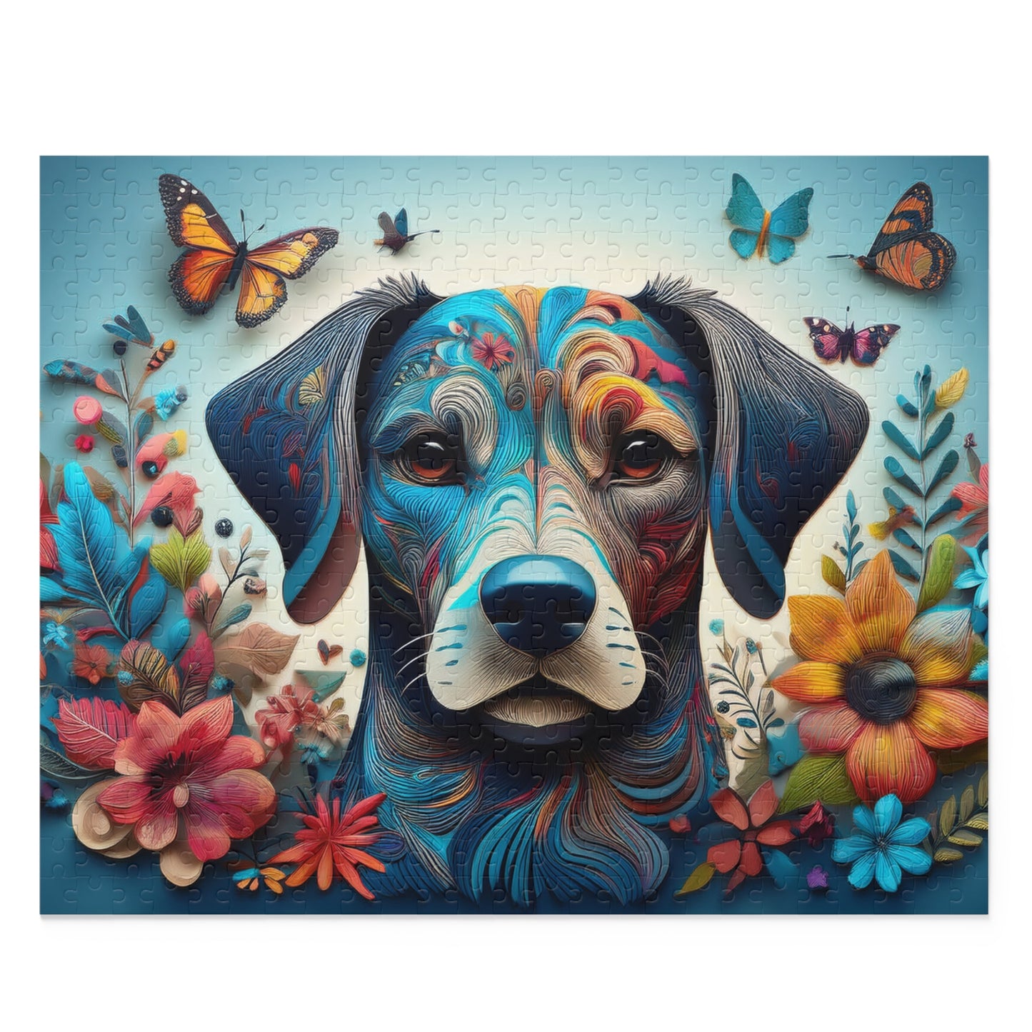 Cute Blue Dog Face Puzzle 500-Piece  Floral Dog Puzzle 500-Piece Ages 9+