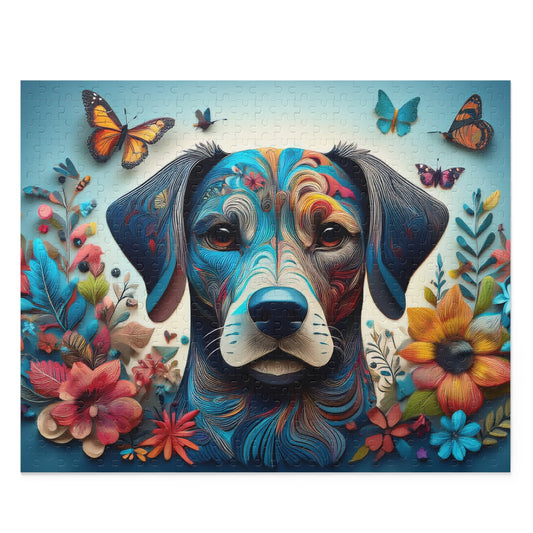 Cute Blue Dog Face Puzzle 500-Piece Floral Dog Puzzle 500-Piece Ages 9+