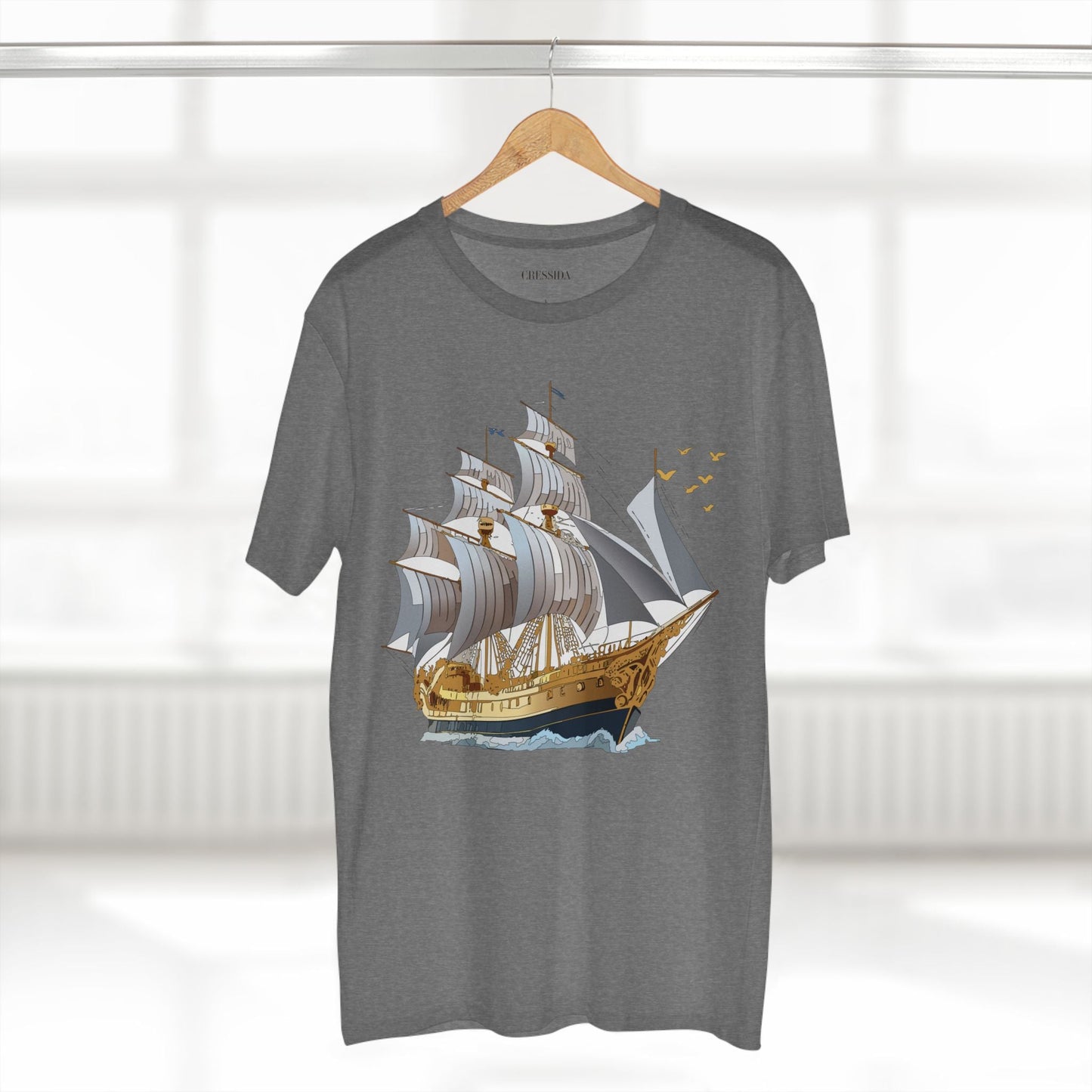 Ship Graphic Unisex 100 Cotton T-Shirt with Gold Frigate Art Design 14