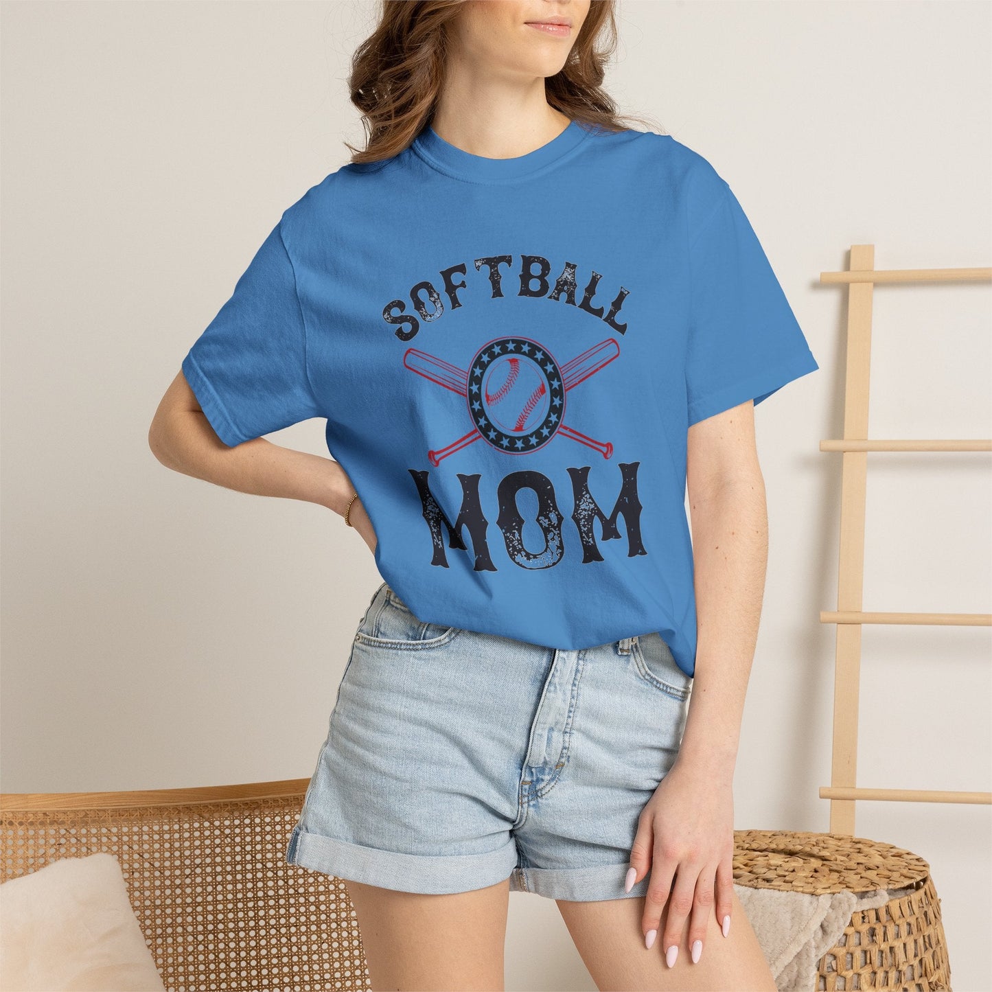 Softball Mom T-shirt Mother Day Mama Tee Unisex Comfort Colors Garment-Dyed Cotton h92