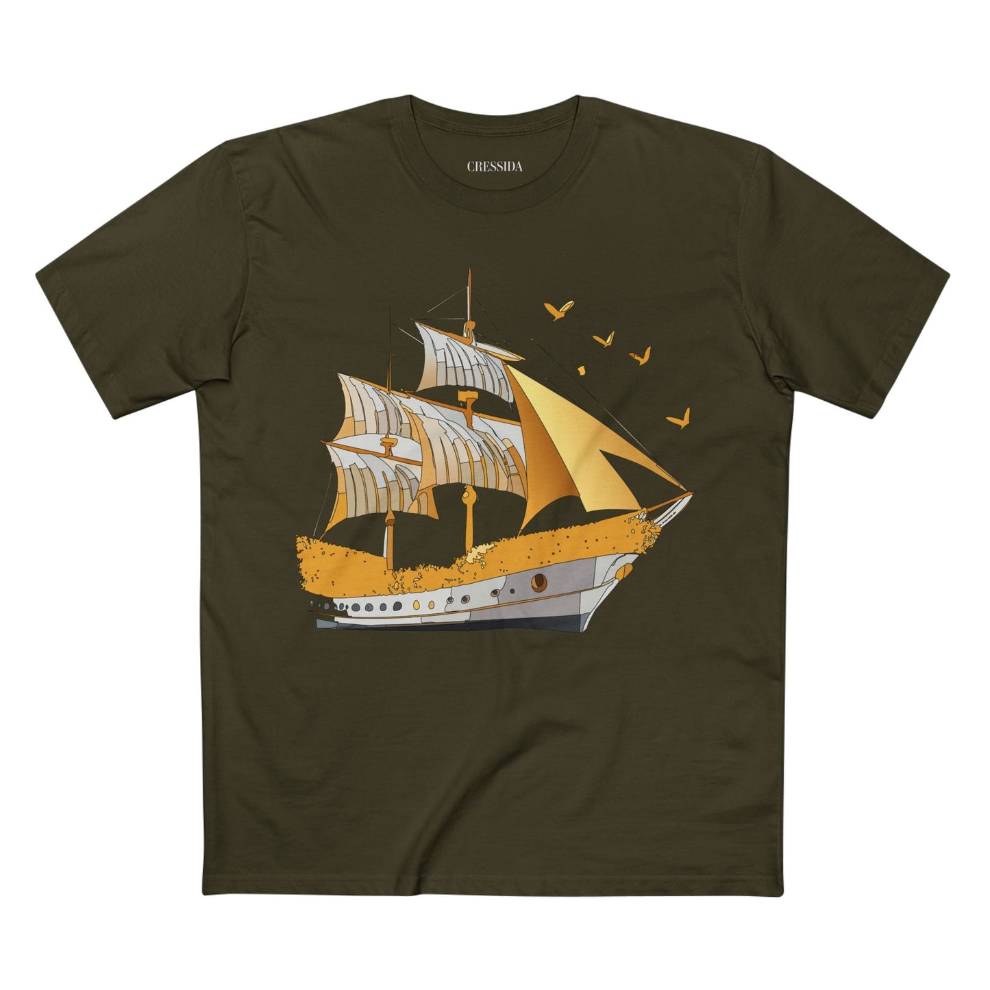 Ship Graphic Unisex 100 Cotton T-Shirt with Gold Frigate Art Design 20