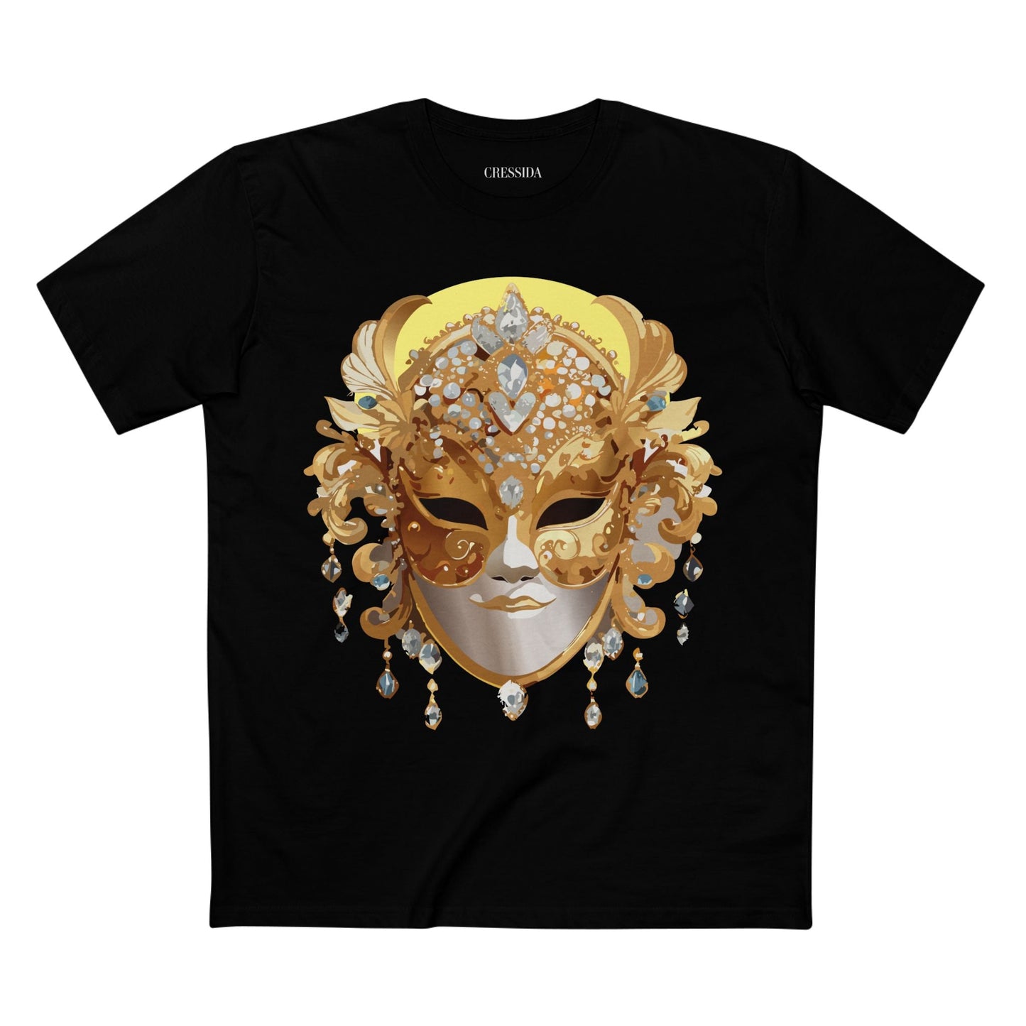 Carnival Mask Graphic T-Shirt Unisex 100 Cotton With Antique Gold Art Design Tee 7