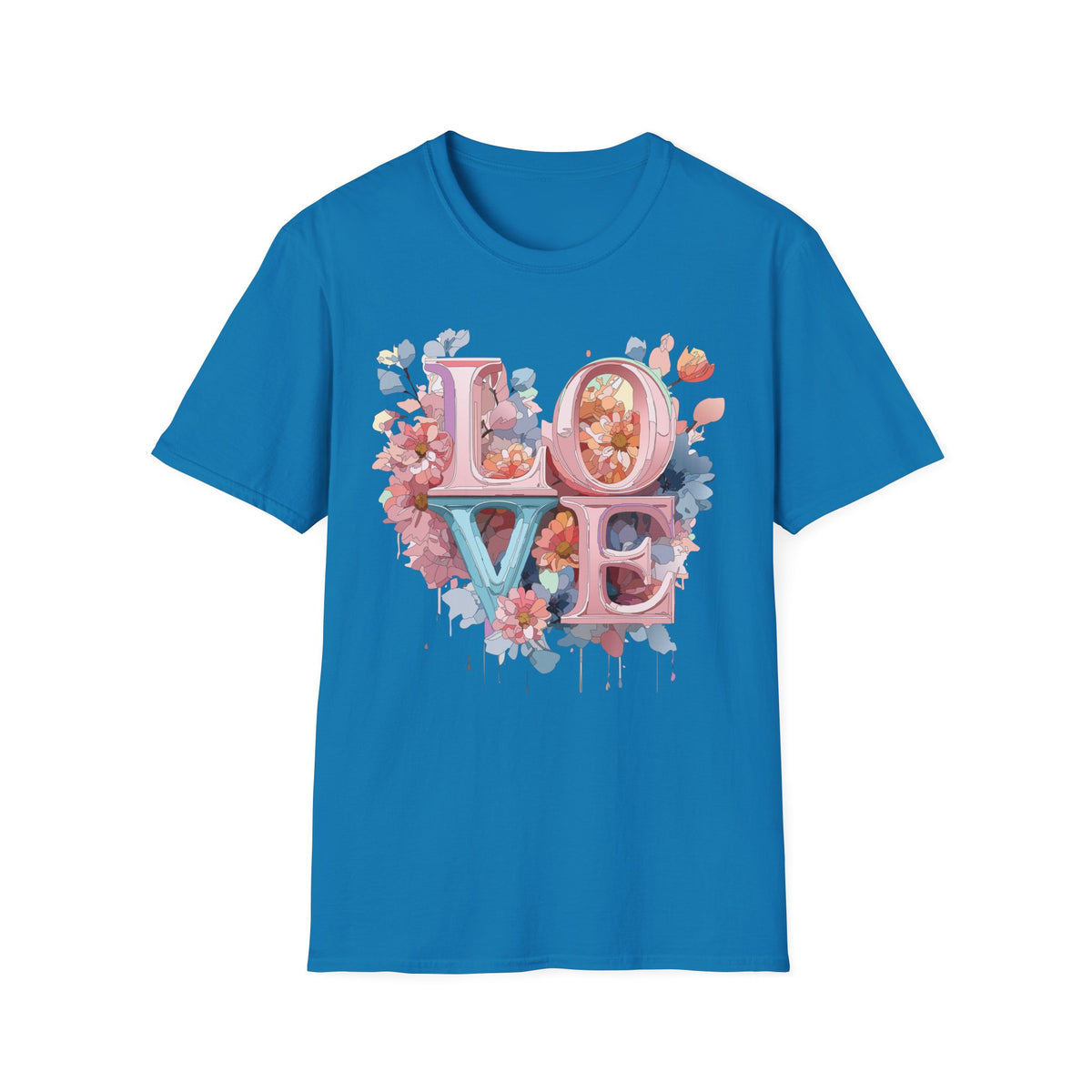 Floral LOVE Lettering T-Shirt | Pink Blue Floral Typography Tee