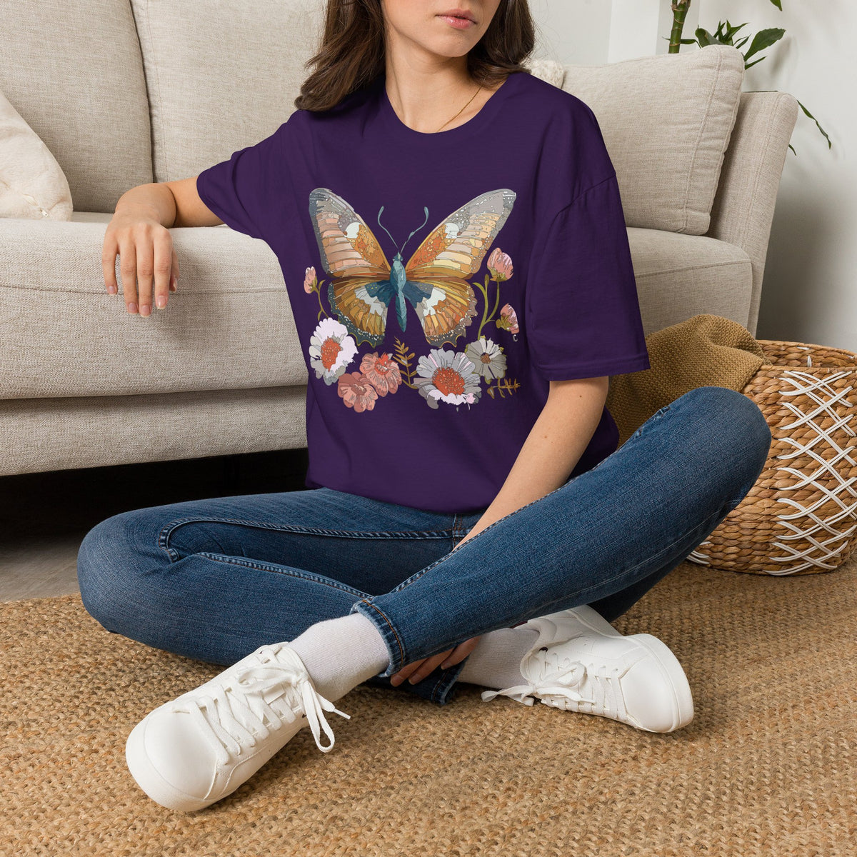 Butterfly Floral Watercolor Wings Graphic Design Unisex 100 Cotton Gildan T-Shirt