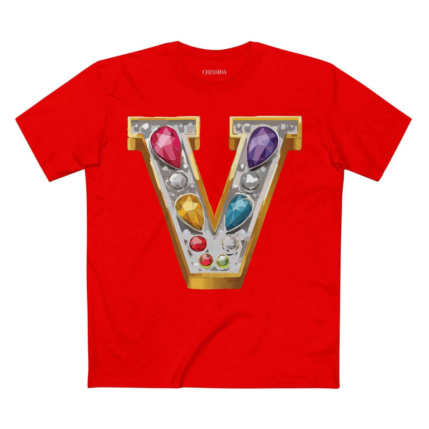 Letter V Graphic Design Tee Unisex 100 Cotton With Antique Gold Letters Artwork T-Shirt