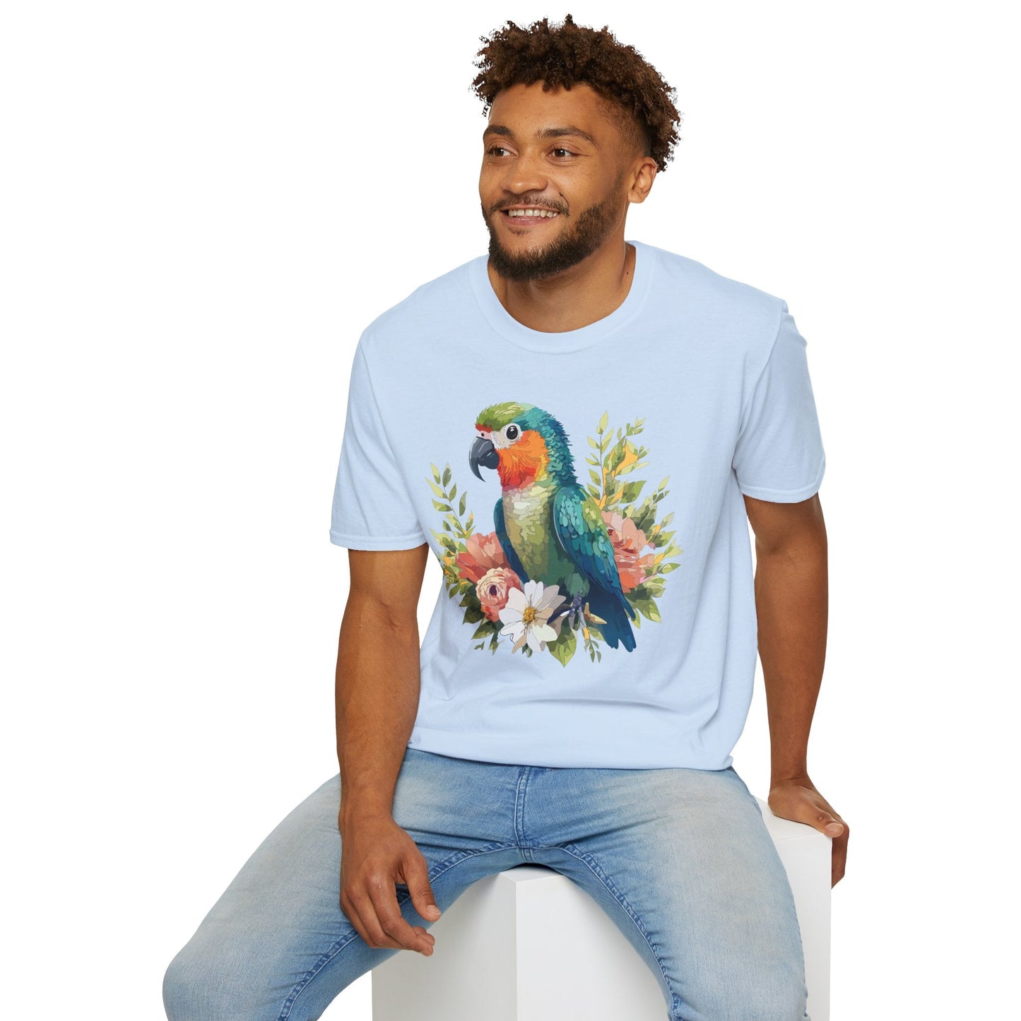 Floral Bird T Shirt Unisex Softstyle Gildan 64000 Cotton Tee for Everyday Comfort