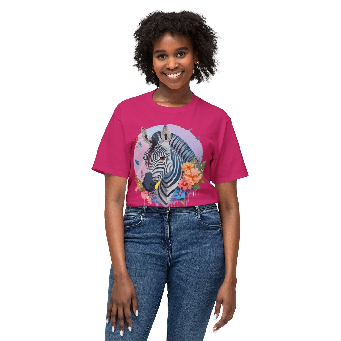 Unisex Zebra T Shirt With Art Print HD Cotton Vintage Zebra Tee Floral Design Graphic Tee
