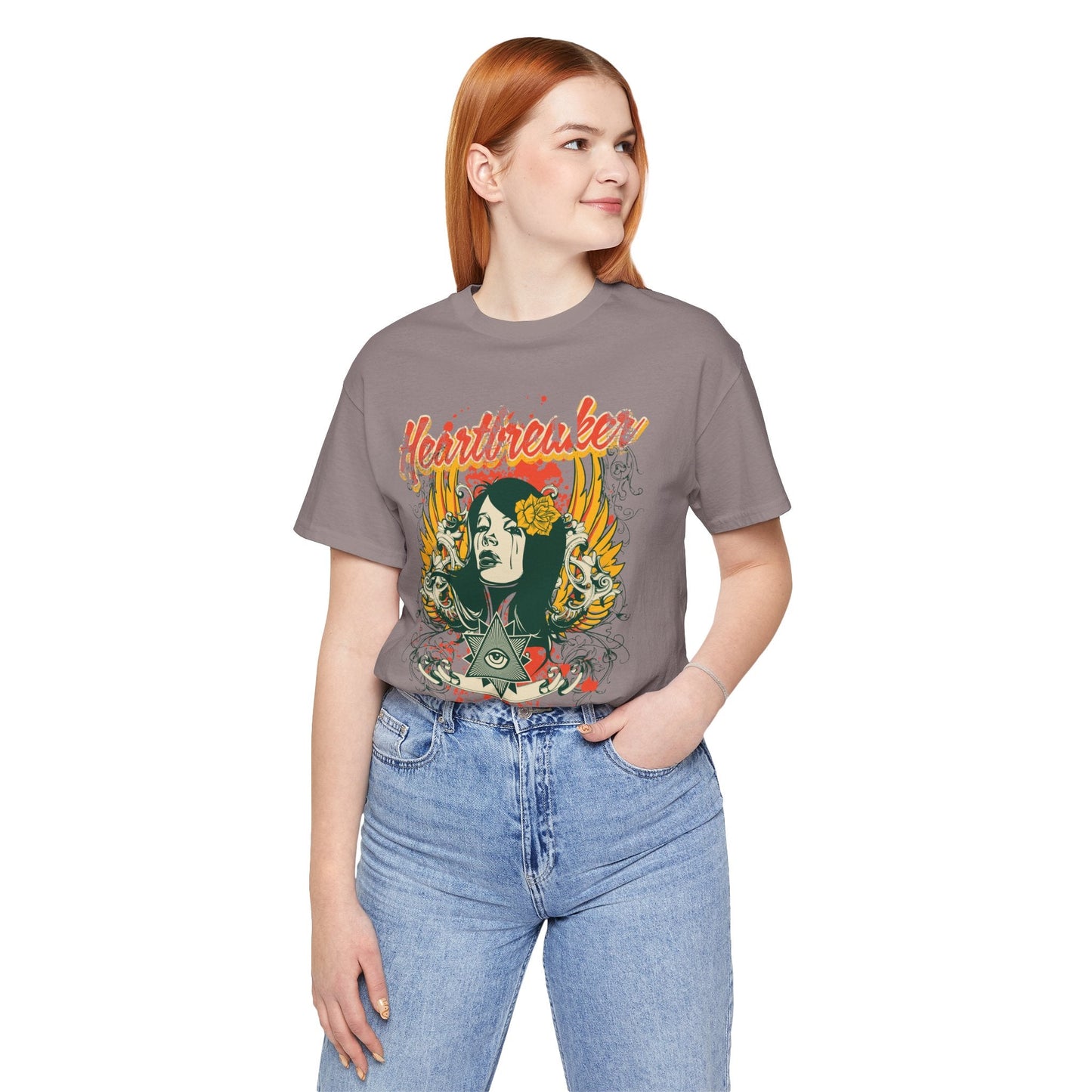 Heartbreaker Illustration Tee Retro Femme Portrait Floral Skull Graphic T-Shirt
