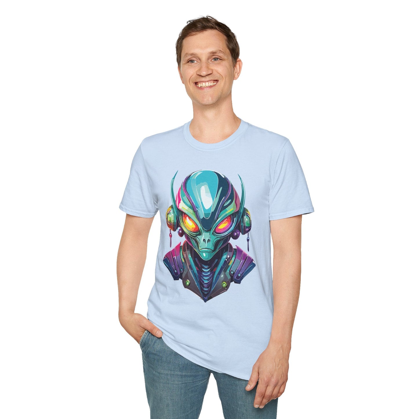 Alien Cosmos Unisex Cotton T Shirt With Alien Artwork Softstyle Ring Spun Cotton 64000
