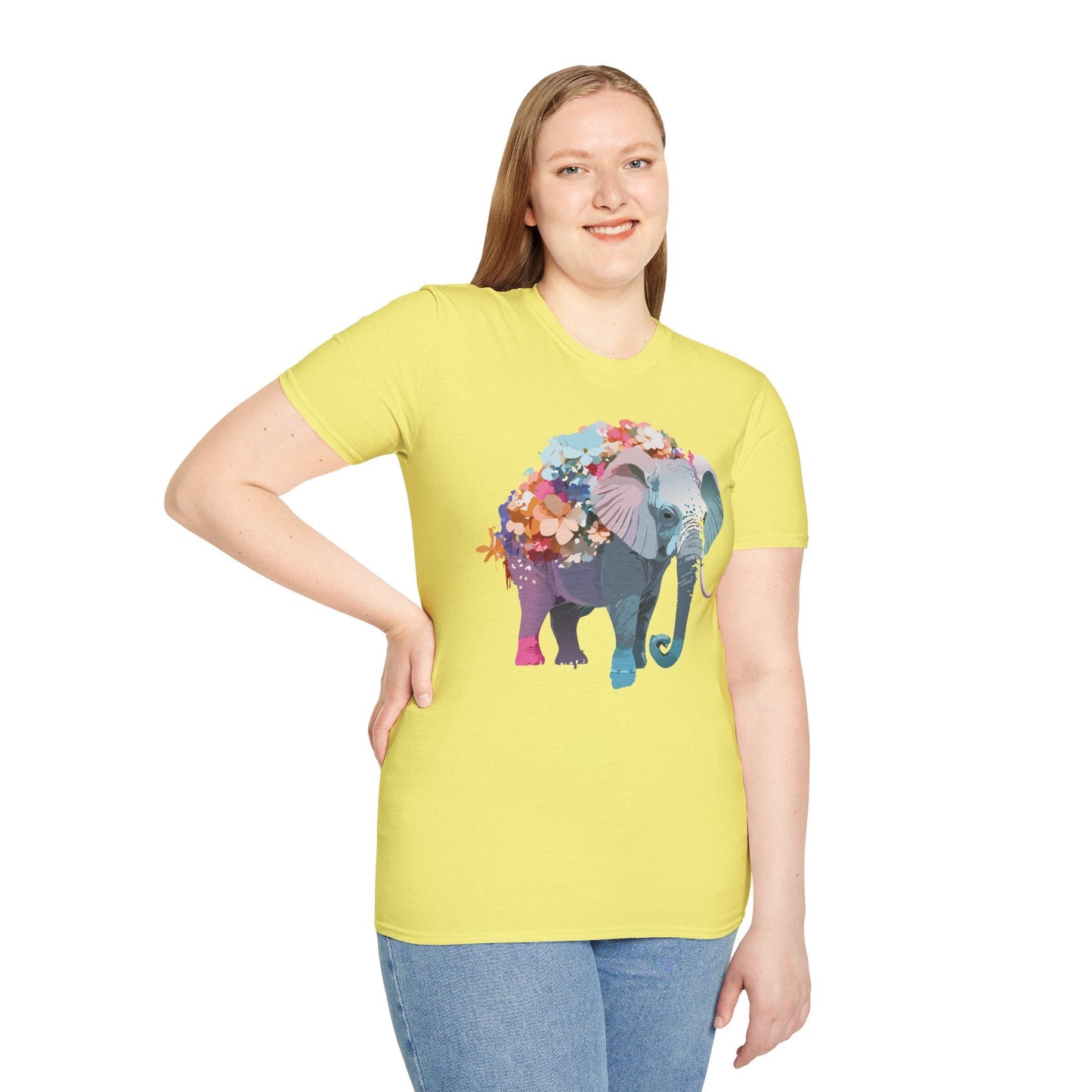 Elephant T Shirt Unisex Softstyle Tee 100 Percent Ring Spun Cotton Animal Design
