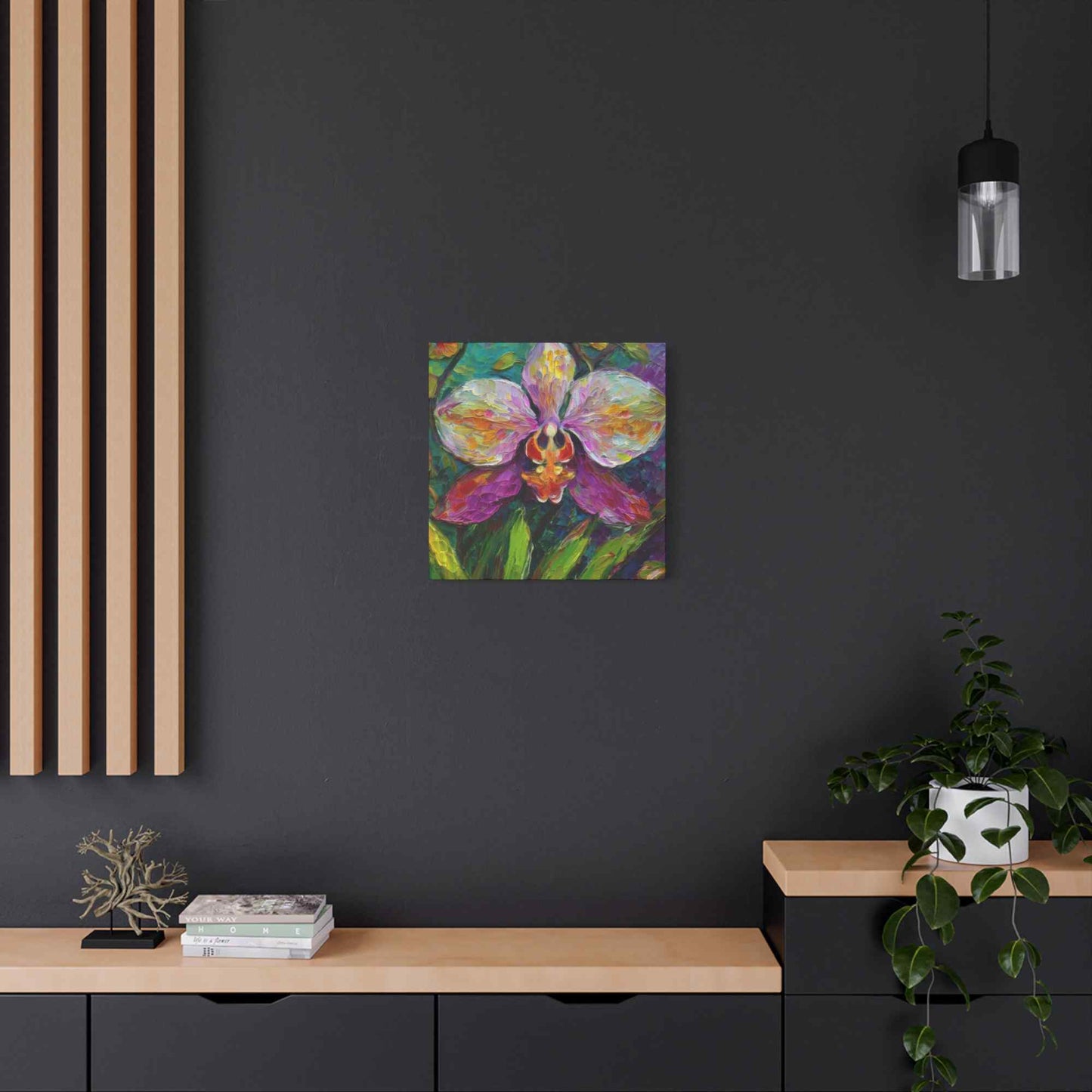 Purple Orchid Print Canvas, Floral Oil Paint Print 20x20, 24x24, 30x30, 32x32, 36x36 Art Design Pine-Wood Inner Frame MC-129
