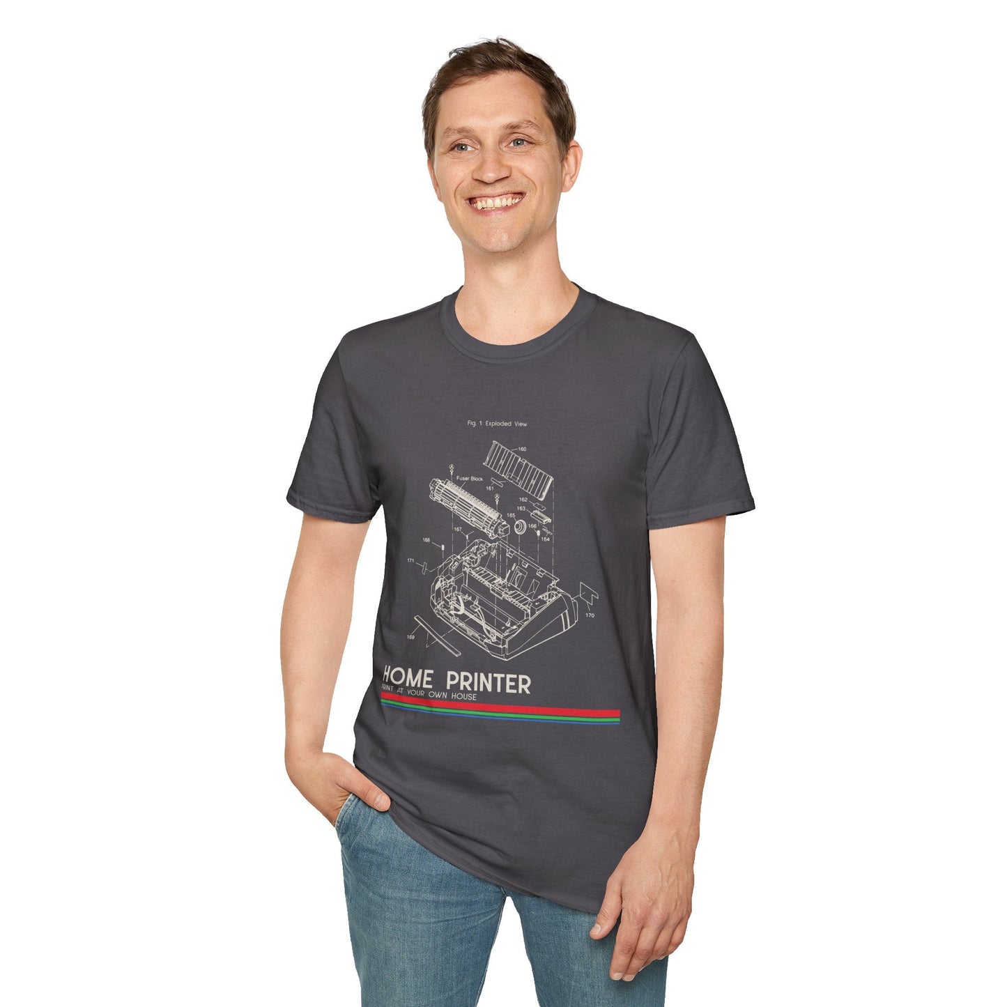 Unisex Cotton T-Shirt Vintage Home Printer Blueprint Tee Home Printer Works 4 Microdots Slogan