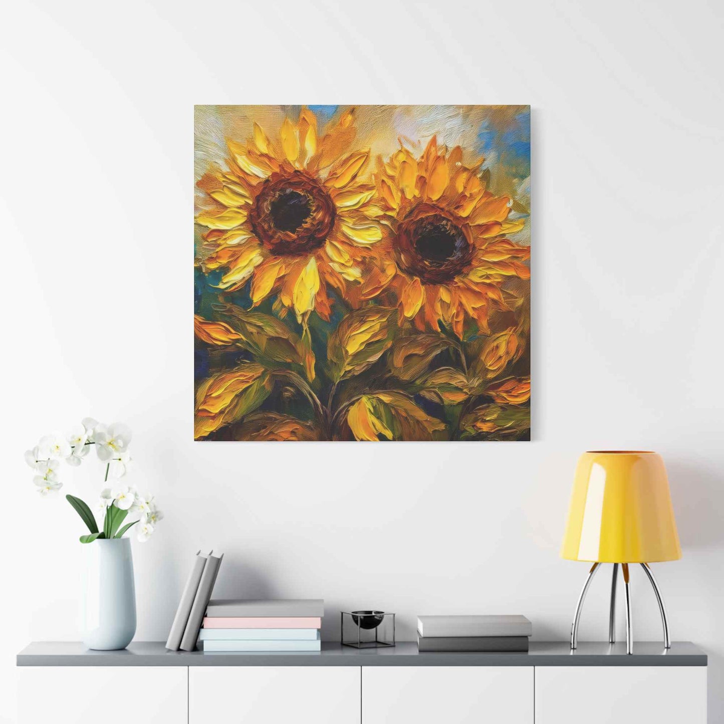 Sunflowers Print Canvas, Flowers Oil Paint Print 20x20, 24x24, 30x30, 32x32, 36x36, Floral Art Design Print Non-Frame MC-25