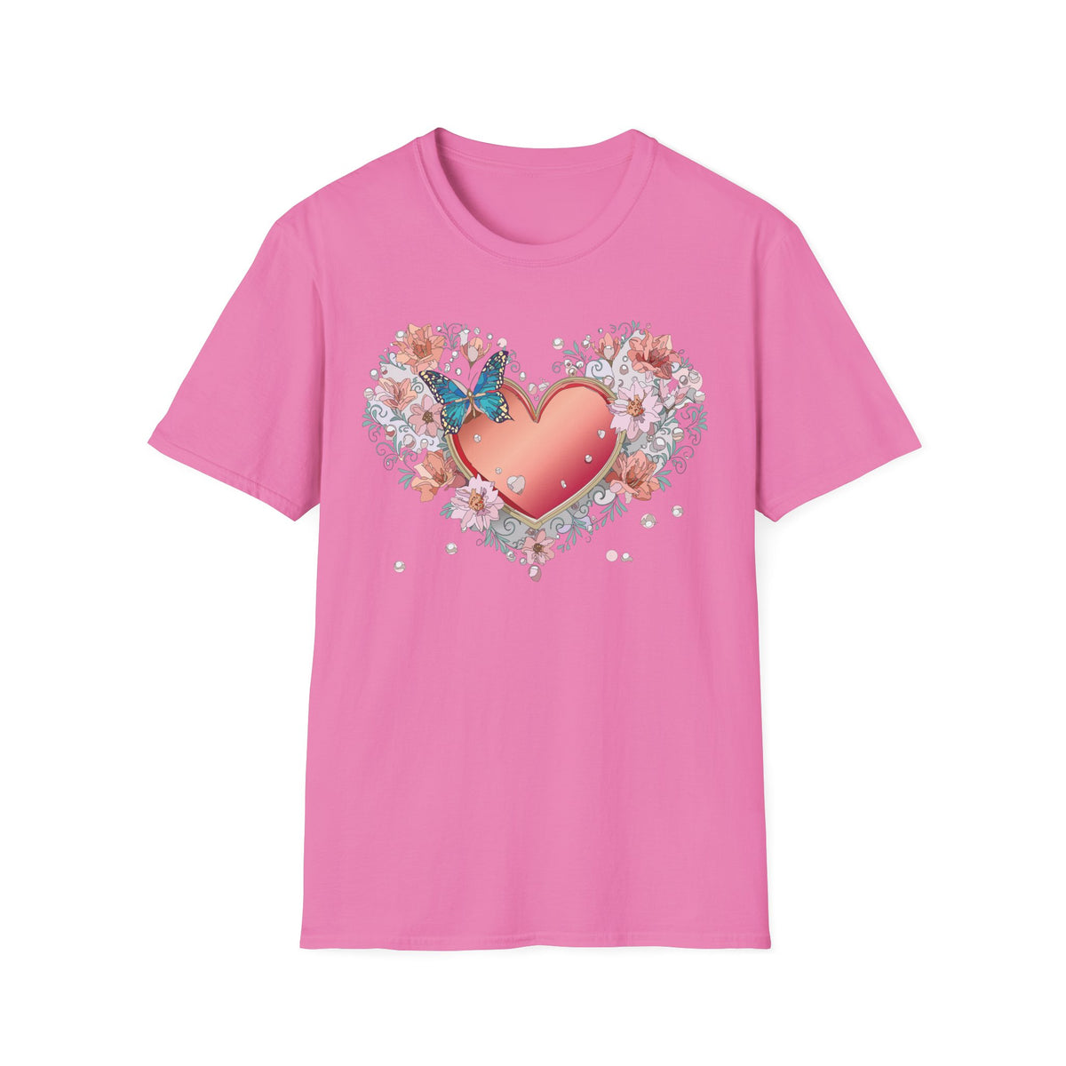 Butterfly Heart Floral Blue Butterfly Graphic Design Unisex 100 Cotton Gildan T-Shirt
