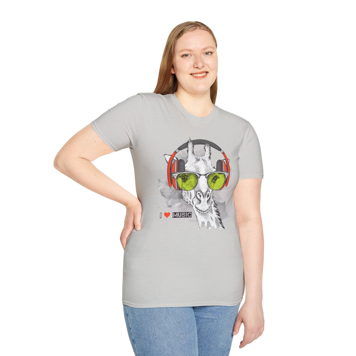 I Love Music Animals Shirt With Headphones Unisex Gildan Softstyle 100 Percent Ring Spun Cotton Tee