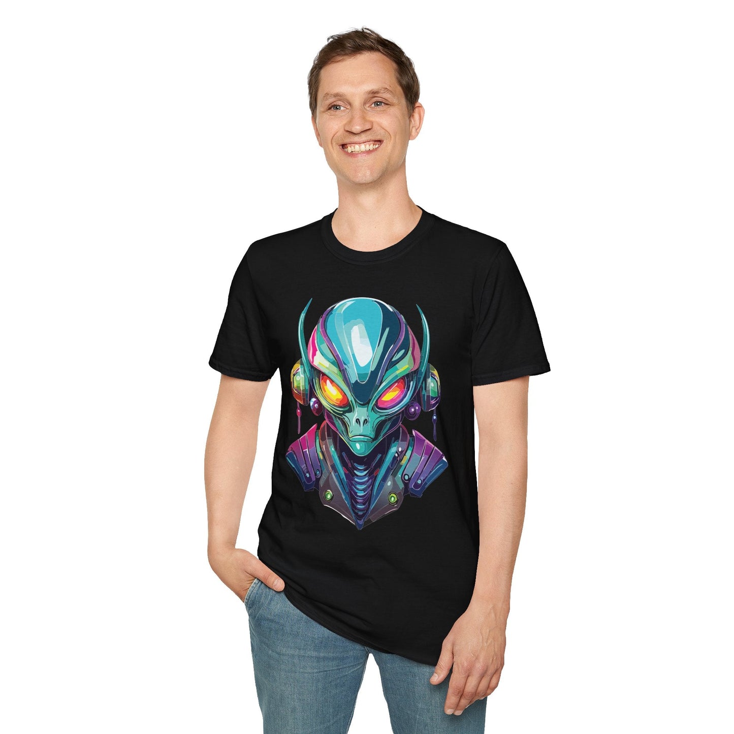Alien Cosmos Unisex Cotton T Shirt With Alien Artwork Softstyle Ring Spun Cotton 64000