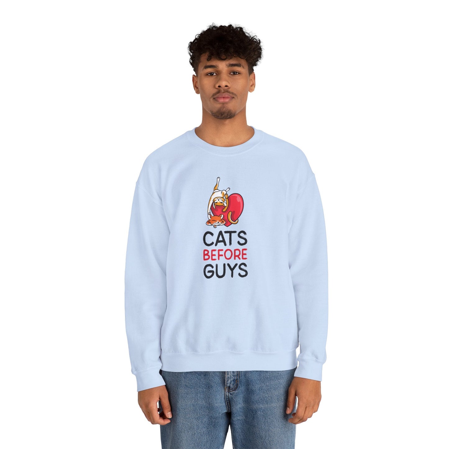 Cat Heart Sweatshirt Unisex Valentines Day 50 50 Cotton Poly Heavy Blend Crewneck Sweatshirt