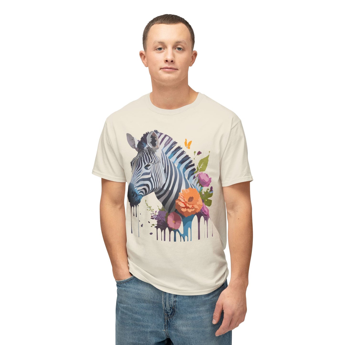 Unisex Zebra Art T Shirt With Full Color Print HD Cotton Tee Made In USA For Everyday Style