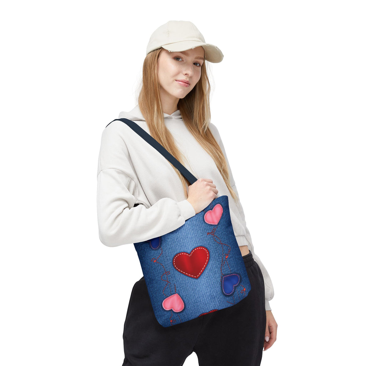 Love Day Graphic Design Denim Fabric Imitation Print Unisex Canvas Bag POLY 3 Sizes Tote Bag 201-23