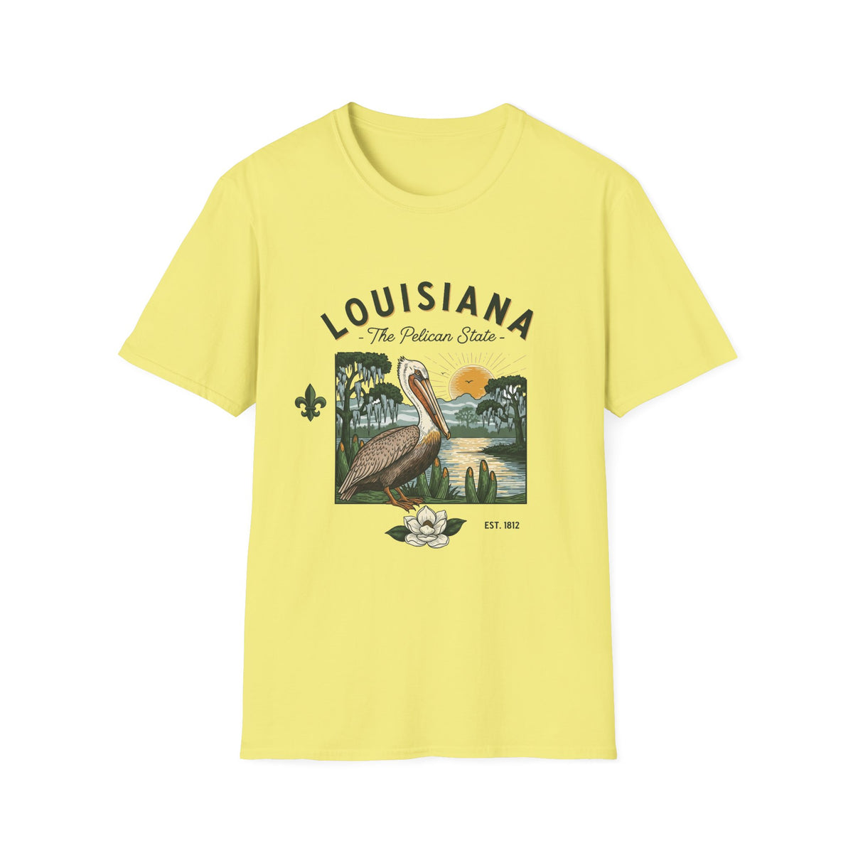 Louisiana Pelican Vintage Travel Tourist Graphic Design Unisex 100 Cotton Gildan T-Shirt