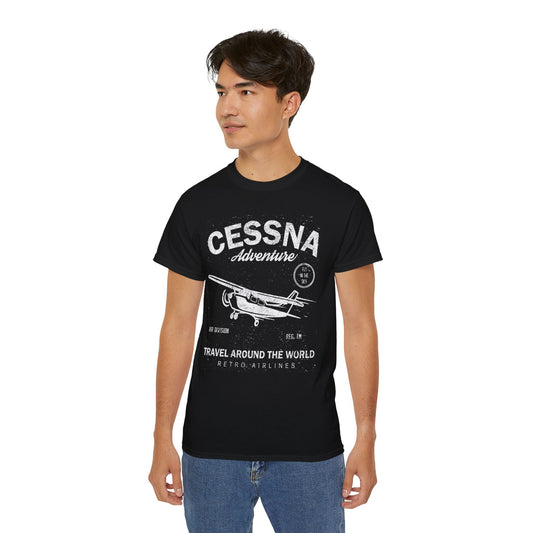 Cessna Adventure Tee, Retro Travel Airplane T-Shirt , Vintage Tee, Gildan 2000 Art Design T-Shirt, 100 Cotton T-Shirt with Art Design -AD-5