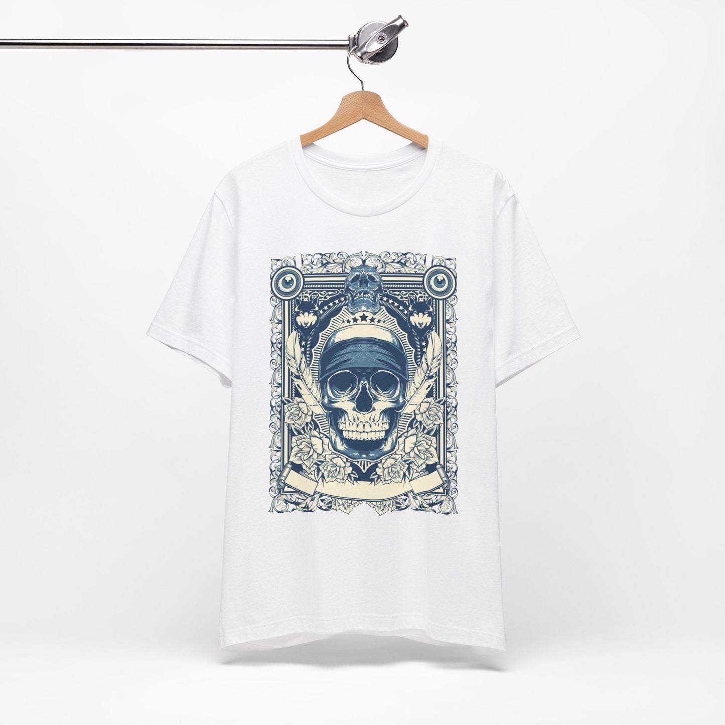 Skull Crown Graphic Tee Vintage Ornate Skull Illustration Rock Band T-Shirt