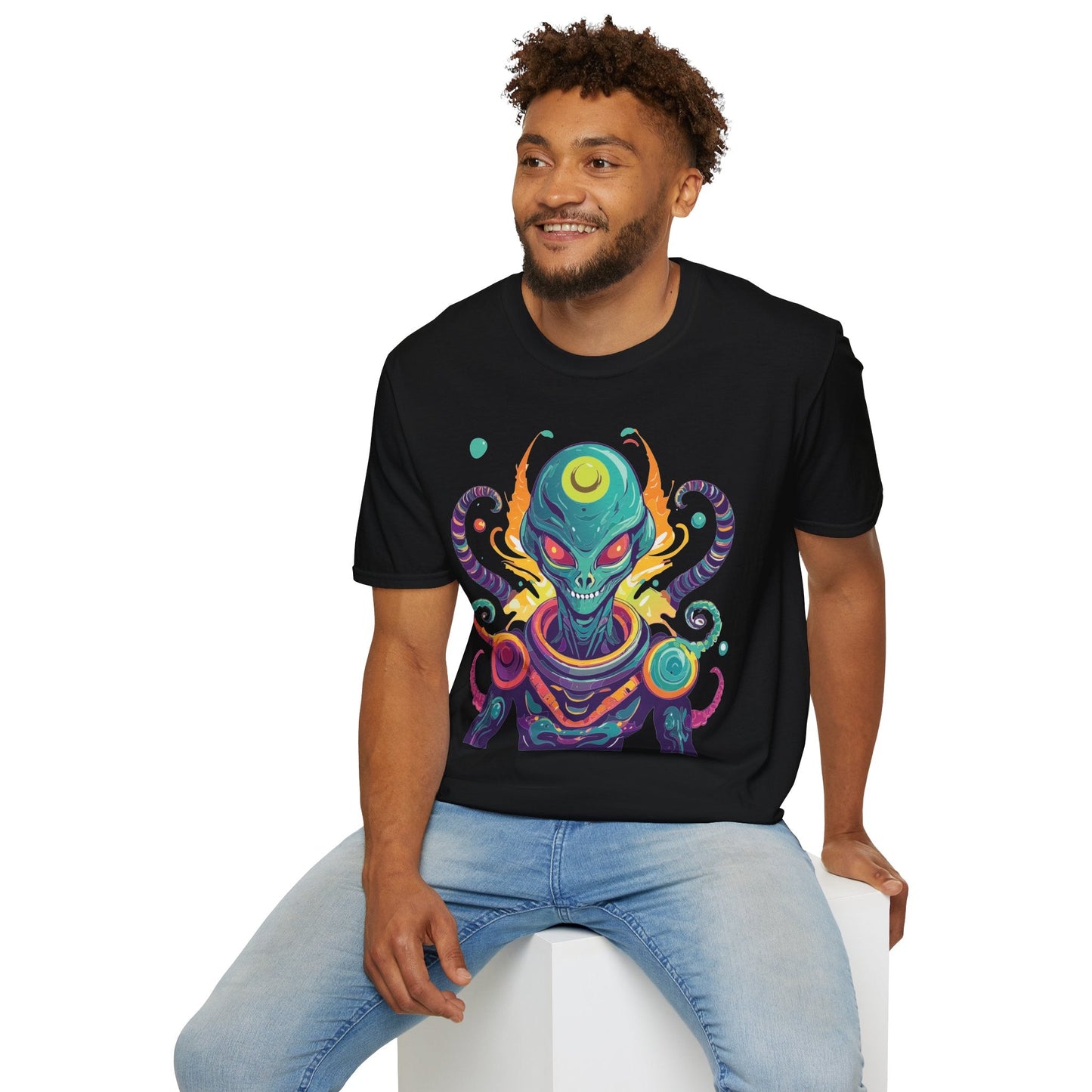 Alien Graphic Unisex Cotton Softstyle UFO Artwork Tee 7