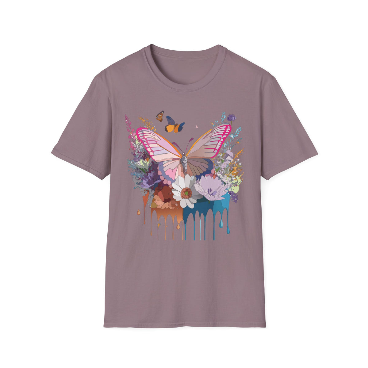Butterfly Floral T-Shirt — Colorful Drip Wings Graphic Tee Unisex 100 Cotton Gildan T-Shirt