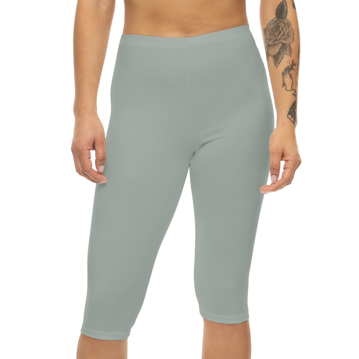 Light Ash Jade Color Women's Brushed Suede Poly Span Casual Capri Leggings XS-2XL