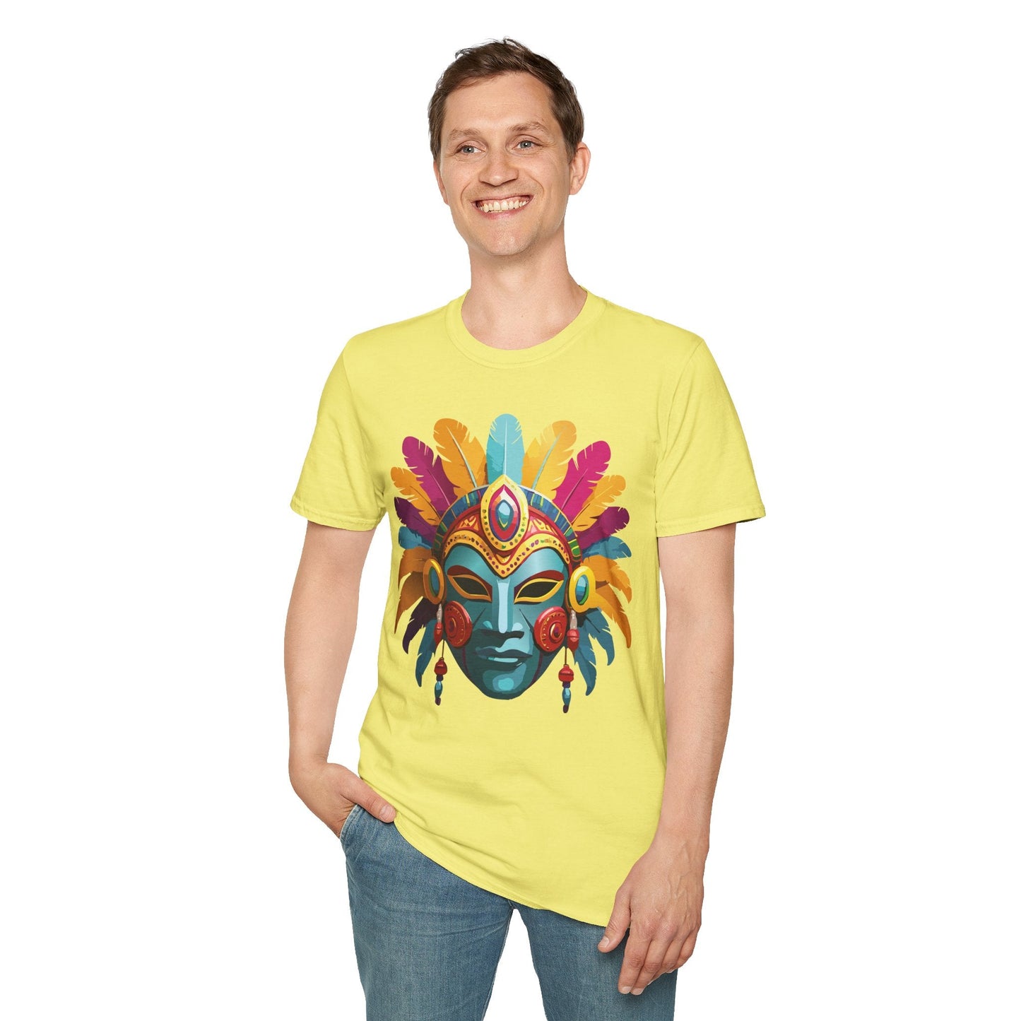 Mask Tee Shirt Unisex Short Sleeve Graphic Tee Masquerade Design 100 Percent Ring Spun Cotton