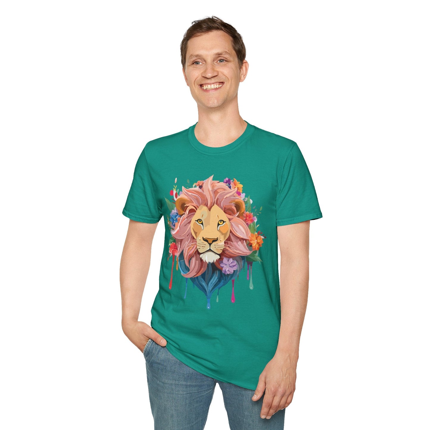 Lion Shirt Unisex Floral Lion Tee Animal Print Softstyle Tee