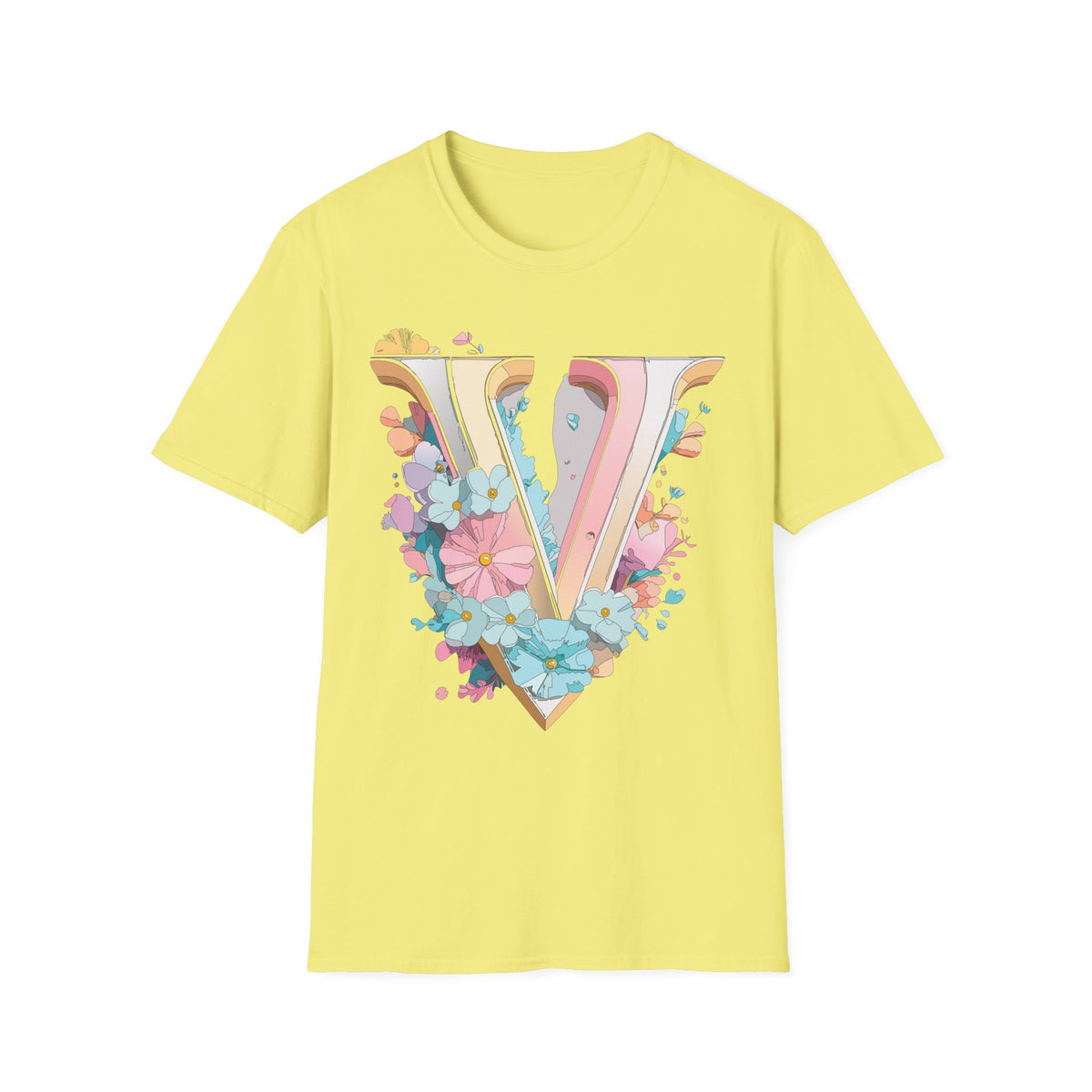 Floral Letter V T-Shirt | Pastel Vintage Monogram Tee