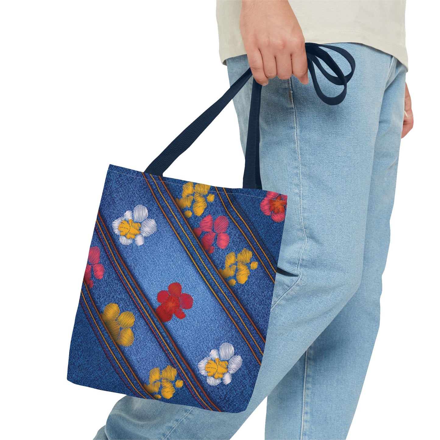 Denim Fabric Imitation Print Unisex Canvas Bag Poly Spun 3 Sizes Tote Bag 135