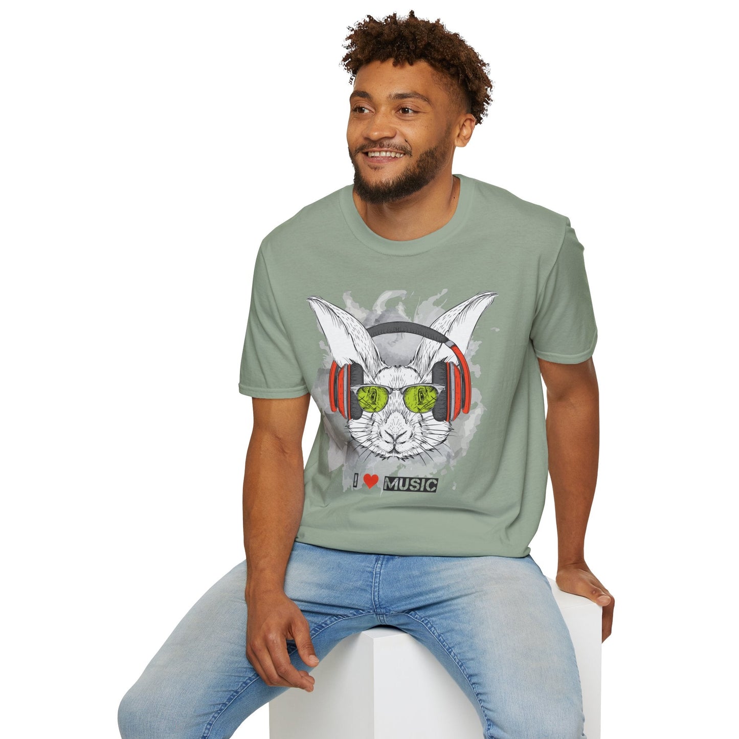 I Love Music Animals Shirt With Headphones Unisex Softstyle Tee 100 Percent Ring Spun Cotton