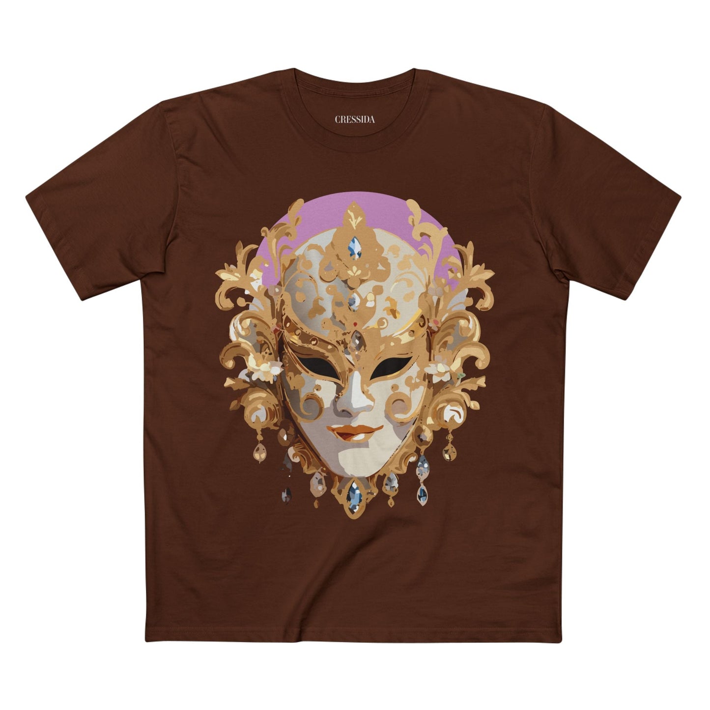 Carnival Mask Graphic T-Shirt Unisex 100 Cotton With Antique Gold Art Design Tee 10