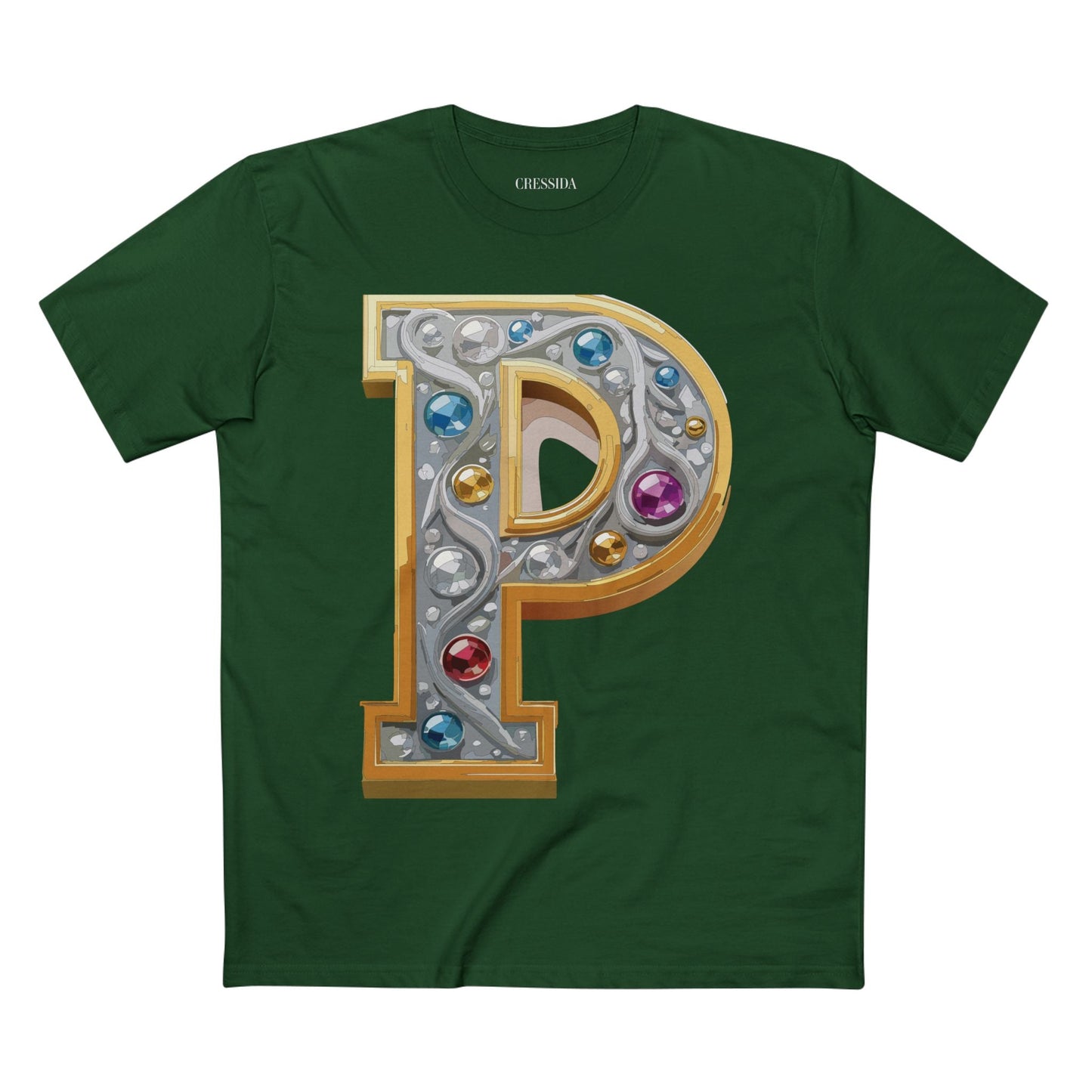 Letter P Graphic Design Tee Unisex 100 Cotton With Antique Gold Letters Artwork T-Shirt