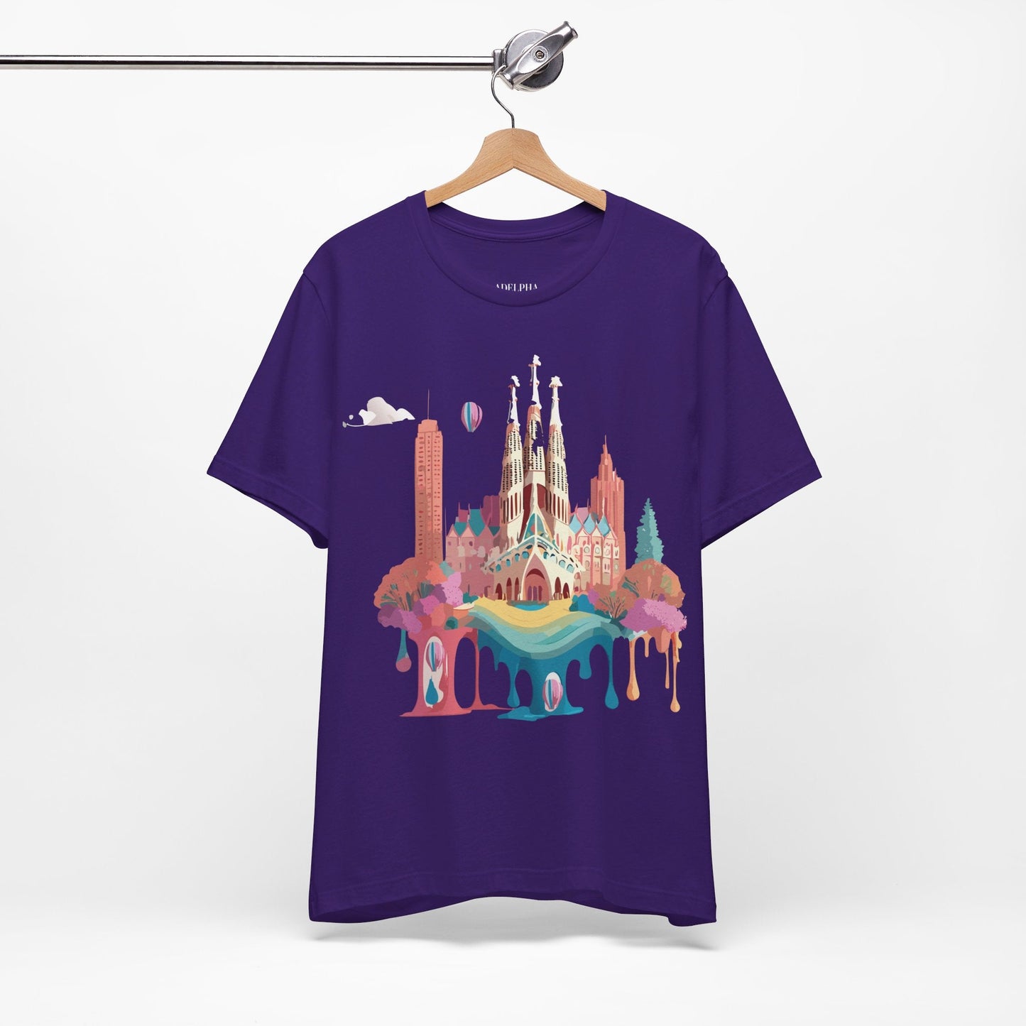 Adelpha Barcelona Themed Graphic Tee Unisex Short Sleeve Art Design For Everyday Comfort
