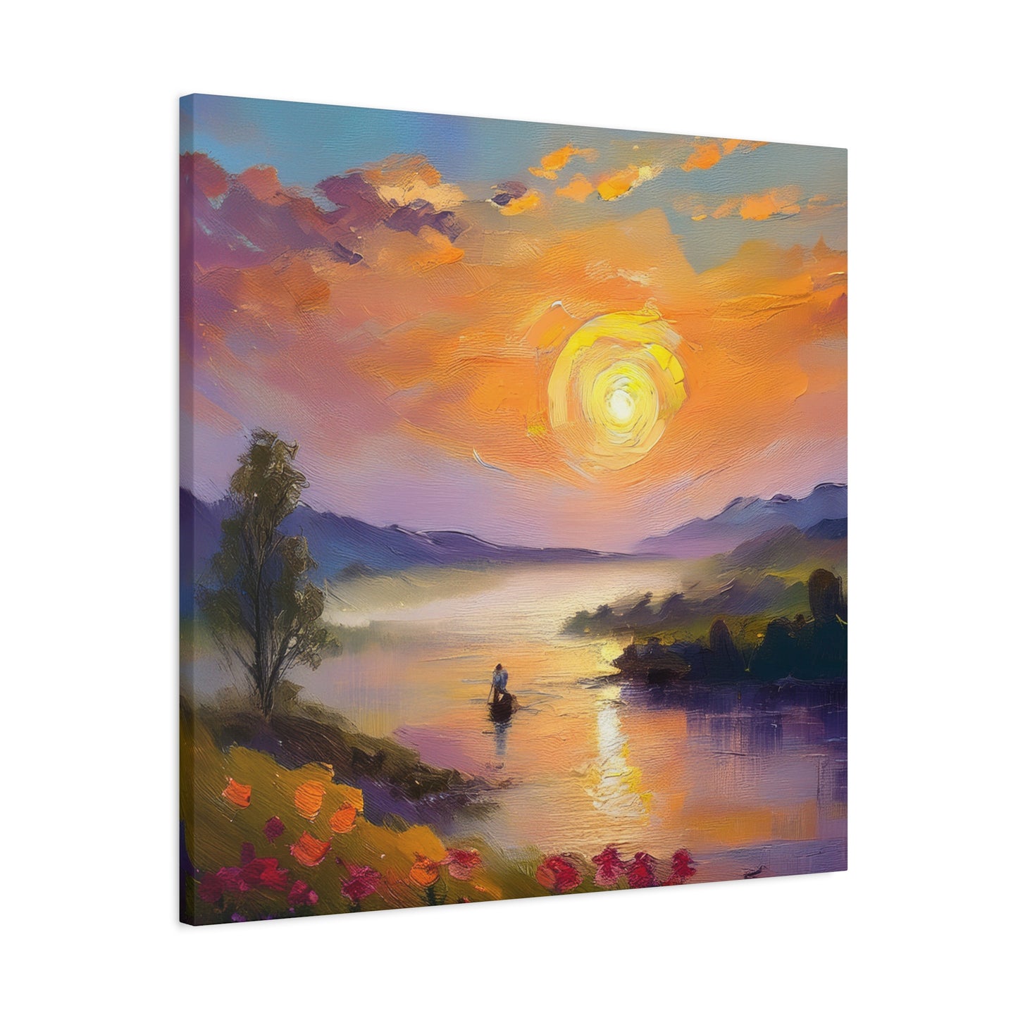 Sunrise Print Canvas, Oil Paint Print 20x20, 24x24, 30x30, 32x32, 36x36 Art Design Print Pine-Wood Inner Frame MC-42