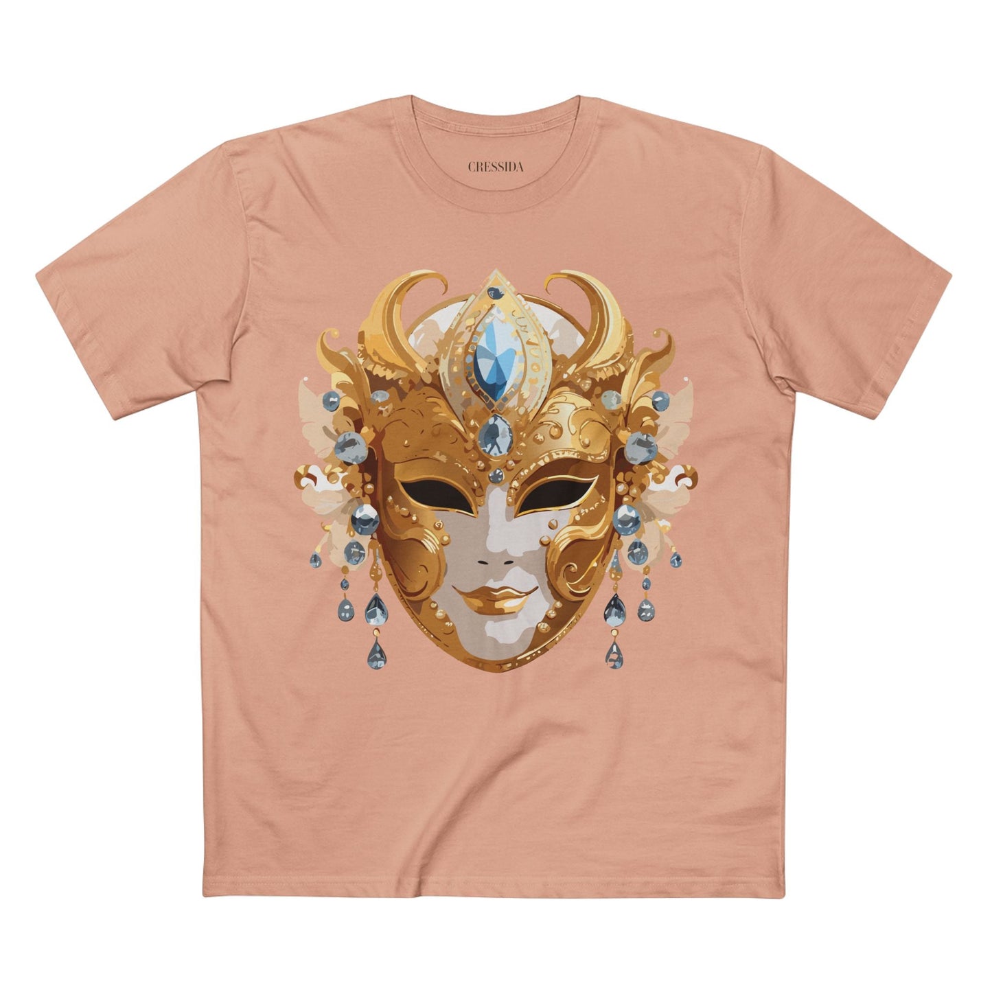 Carnival Mask Graphic T-Shirt Unisex 100 Cotton With Antique Gold Art Design Tee 22