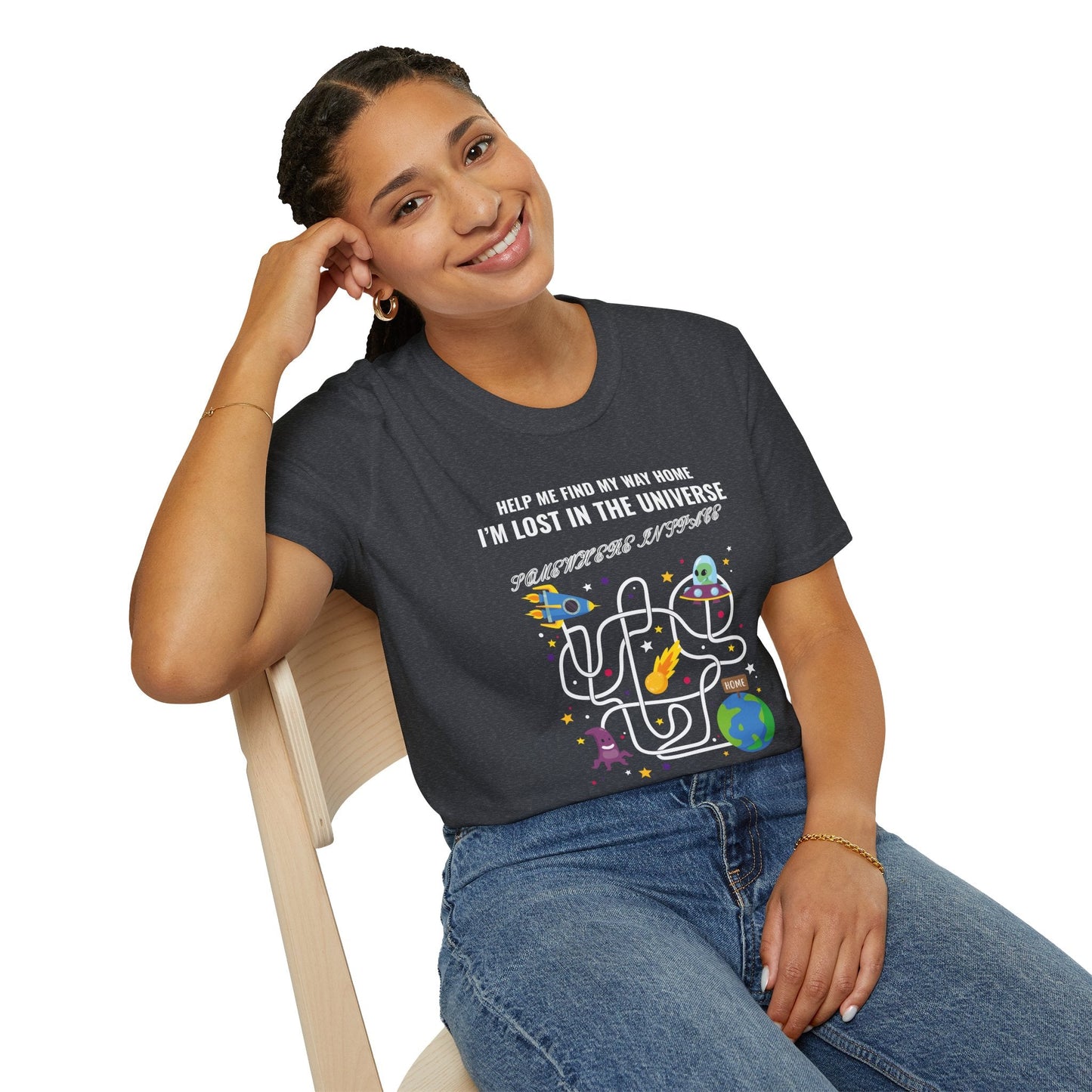 Lost in the Universe Maze TShirt Unisex Cotton Funny Space Puzzle Tee