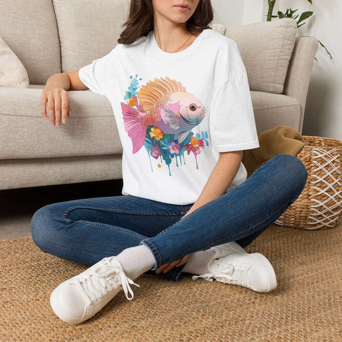 Colorful Tropical Fish T-Shirt | Watercolor Floral Sea Life Tee